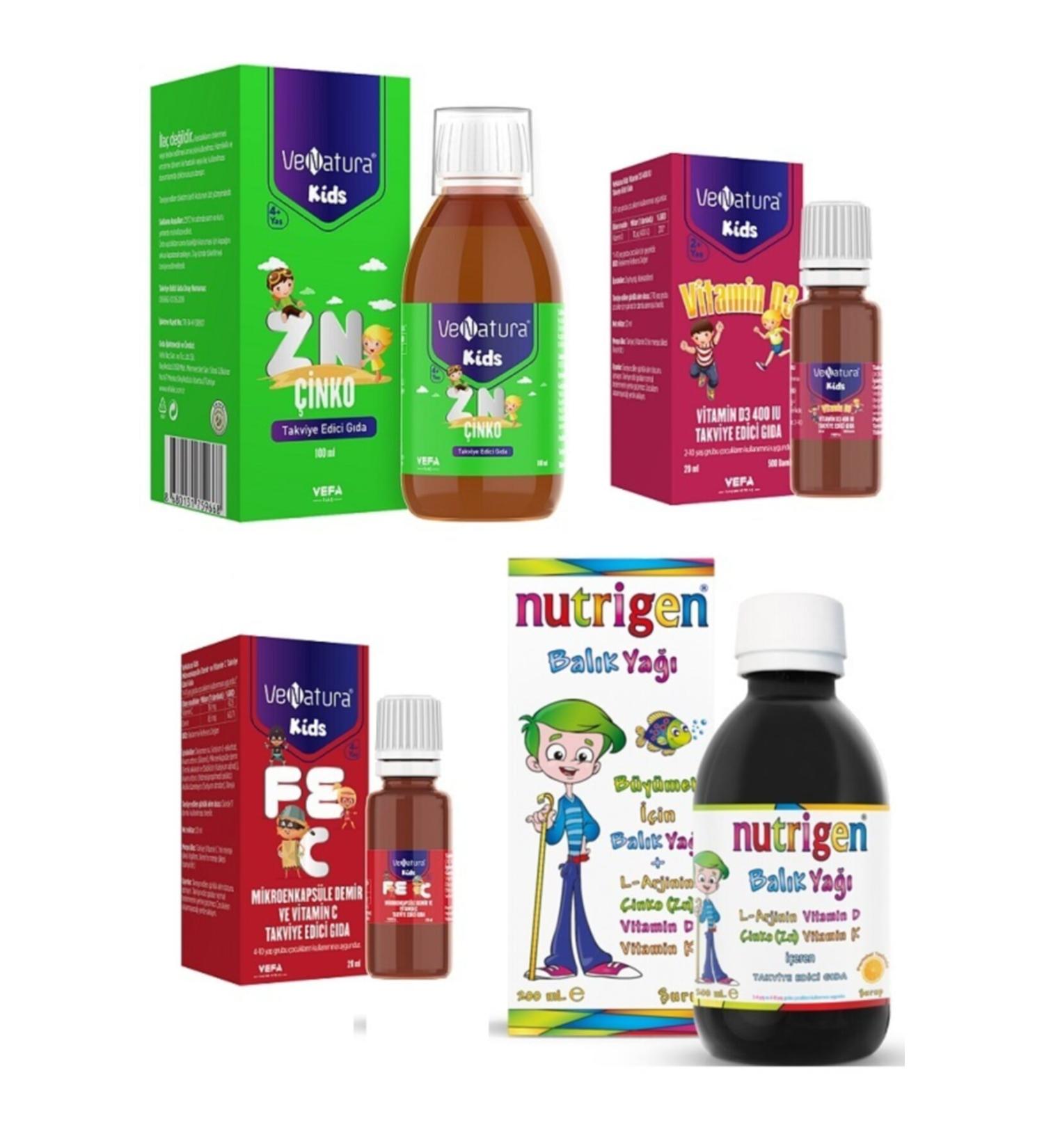 Venatura Zinc 100ml + D3 20 Ml Drops + Nutrigen Fish Oil 250 Ml + Iron C Vit. Drops 20ml