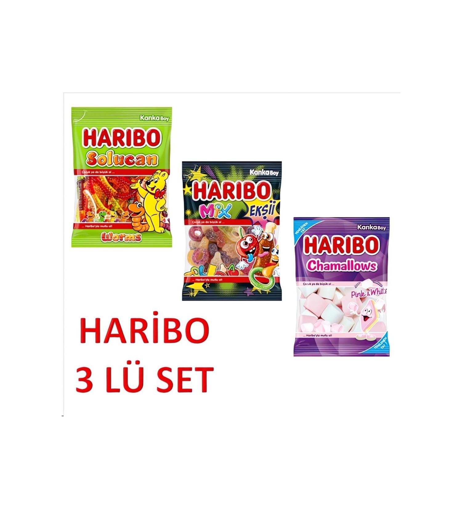 Haribo 3 PIECE (WORM FIZZ MIX CHAMALLOWS)
