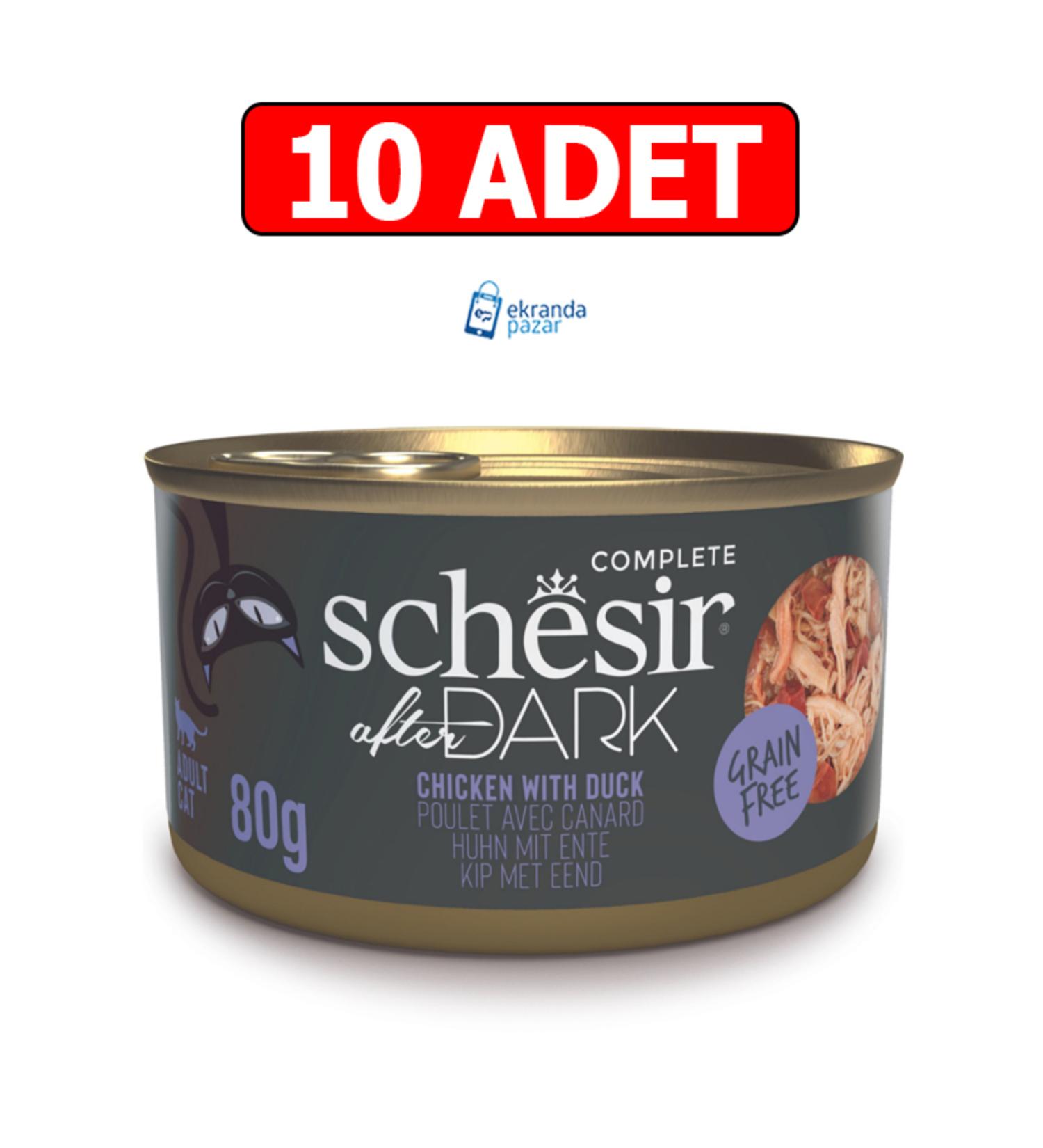 Schesir After Dark Grain-Free Chicken and Duck Cat Canned Food in Broth 80gr 10pcs Wet Food Piece Meat