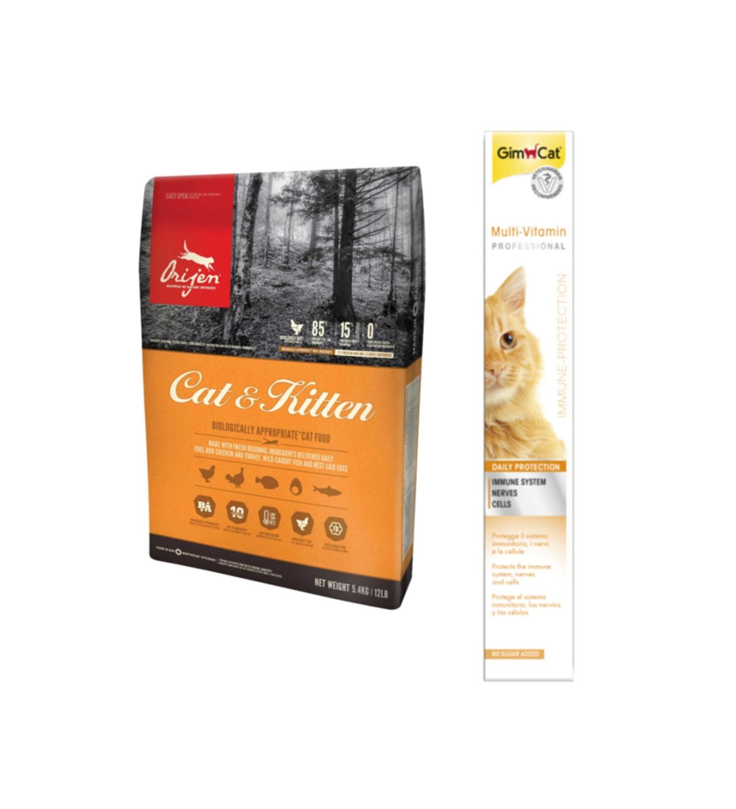 Orijen Cat&Kitten Adult&Kitten Cat Food 1.8 kg + Gimcat Multi Vitamin Paste Cat Paste 100 gr