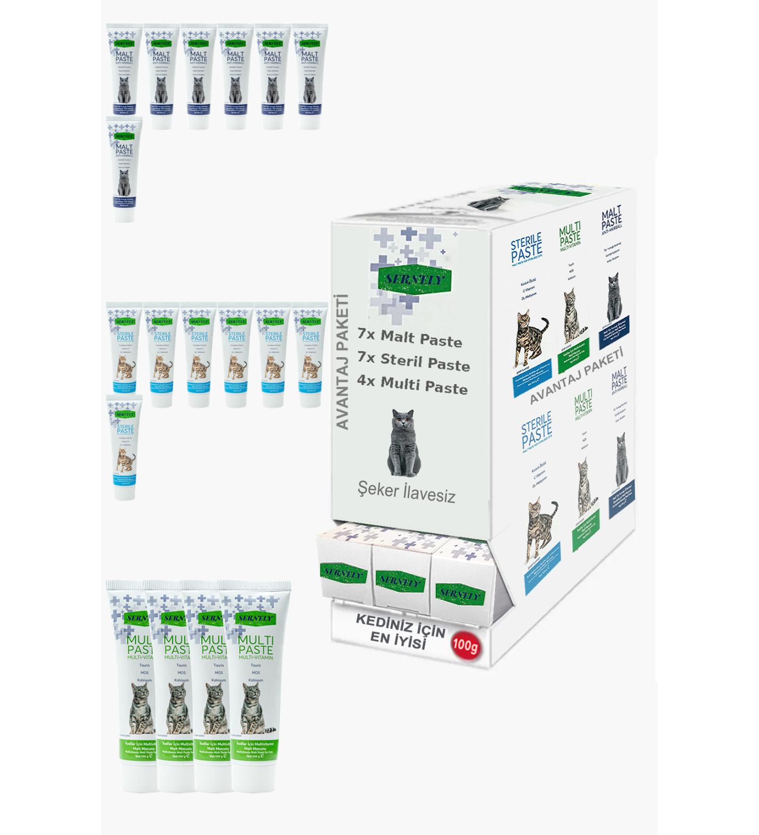 Sernely Cat Malt Advantageous Package (Sterile Paste 7x100gr Malt Paste 7x100gr Multi Paste 4x100gr)-1419