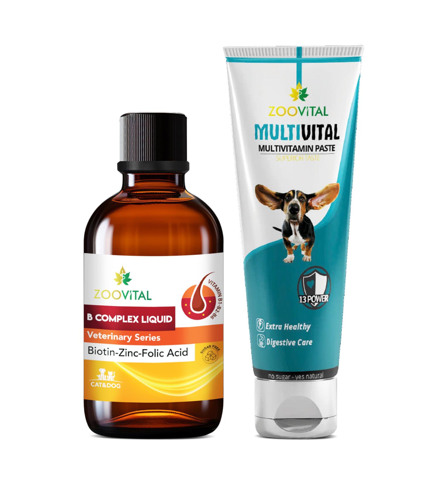 Zoovital Plus B Drops for Dogs 50 Ml + Multivitamin Paste for Dogs 100 gr Vitamin and Hair Care