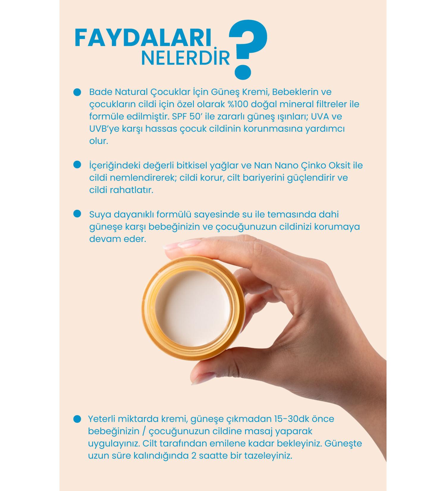 Bade Natural 50 Spf High Protection 0 Mineral Filter and Natural Sunscreen Cream for Children - Buy Online on GoSupps.com