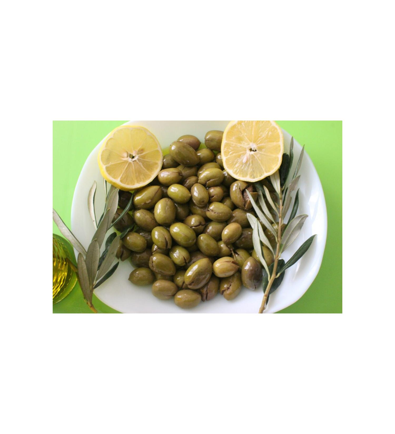 bodrum organic market NEW CROP SWEETENED GREEN CRACKED OLIVES (5 KG PET JAR) - Buy Online on GoSupps.com