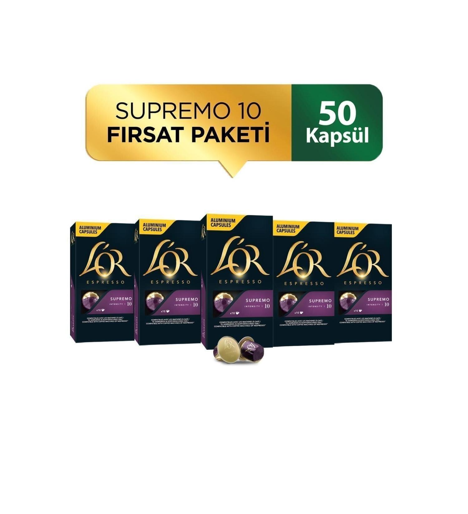 L'OR Supremo Intensity 10 Nespresso Compatible Capsule Coffee Opportunity Package 10 Pieces X 5 Packs - Buy Online on GoSupps.com