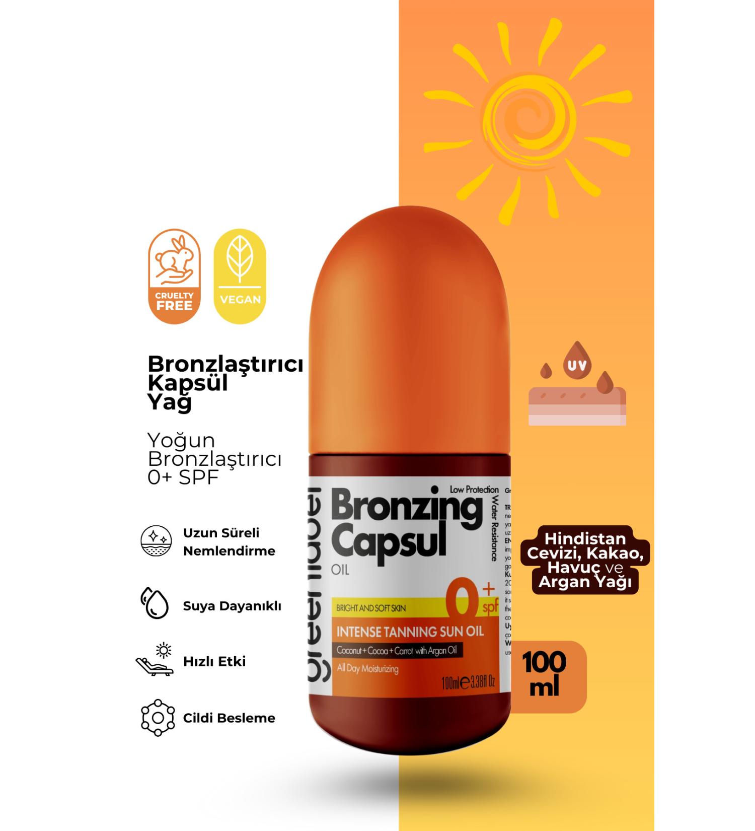 Green Label Bronzing Capsule Oil with Carrot Cocoa and Coconut Oil 100 ml - Buy Online on GoSupps.com