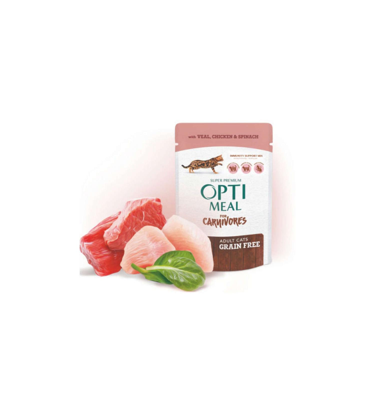 OptiMeal SUPER PREMIUM CHICKEN FILLET IN SPINACH SAUCE GRAIN-FREE POUCH CAT MAM 543133