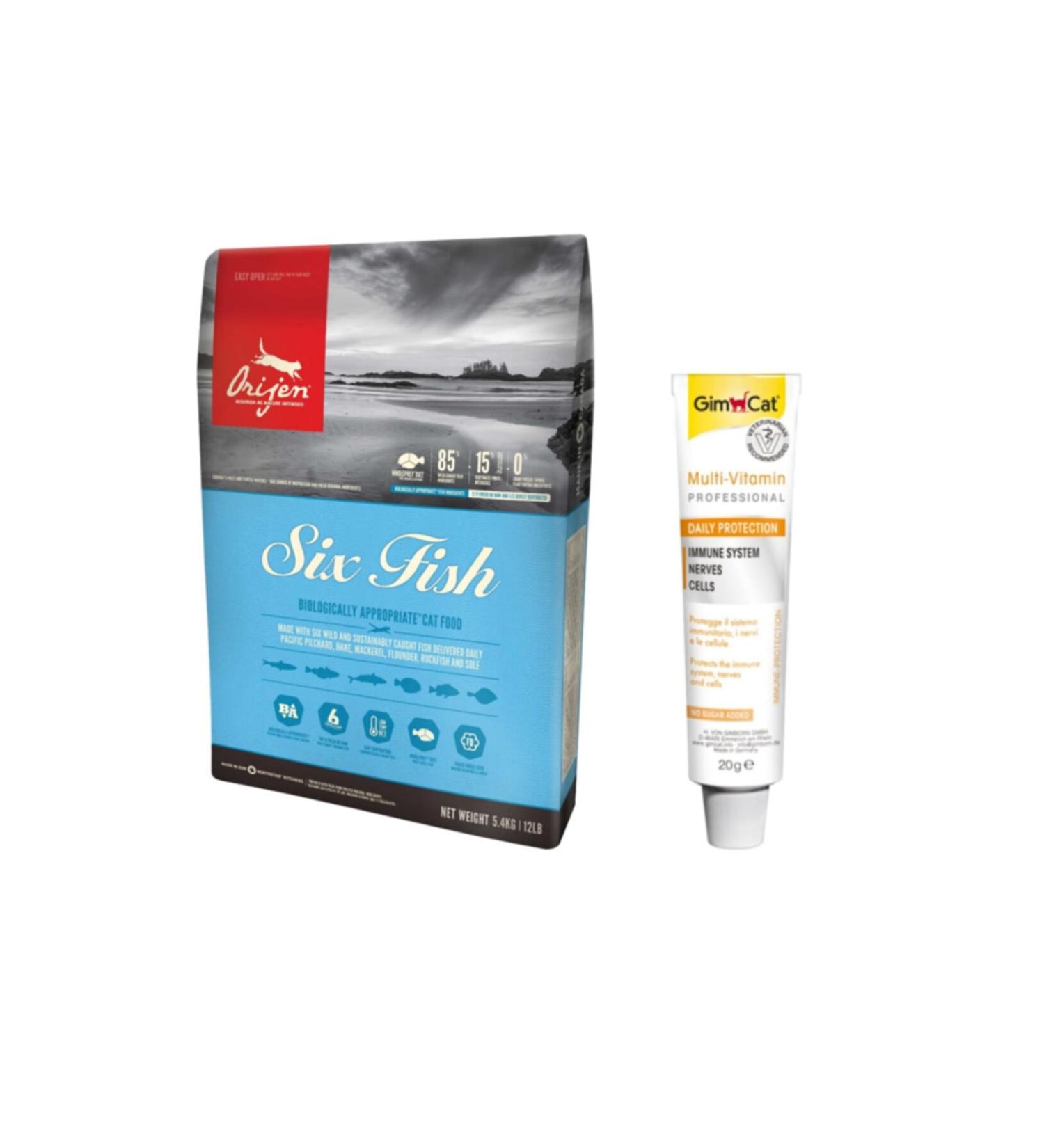 Orijen SIX FISH Adult and Kitten Cat Food 1.8 kg Gimcat Multi Vitamin Paste Cat Paste 100gr