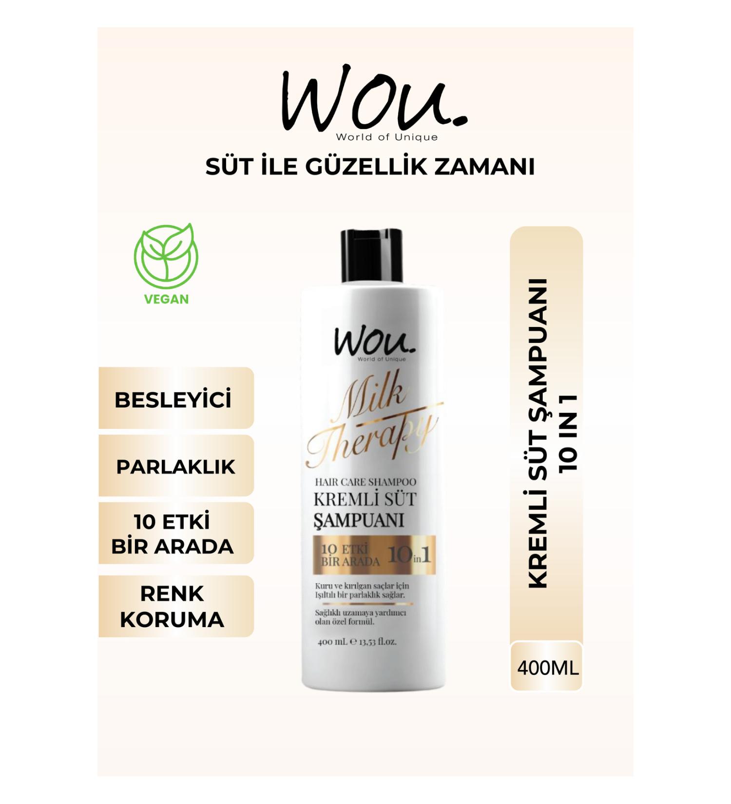 WOU World of Unique Milk Therapy Shampoo 400 ML- Milk Protein Creamy Nourishing 10 Effects in One Shampoo - Buy Online on GoSupps.com
