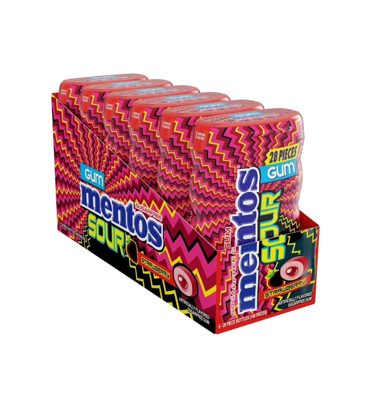 Mentos New Sour Gum Strawberry Flavored 56 Gr x 6 Pieces