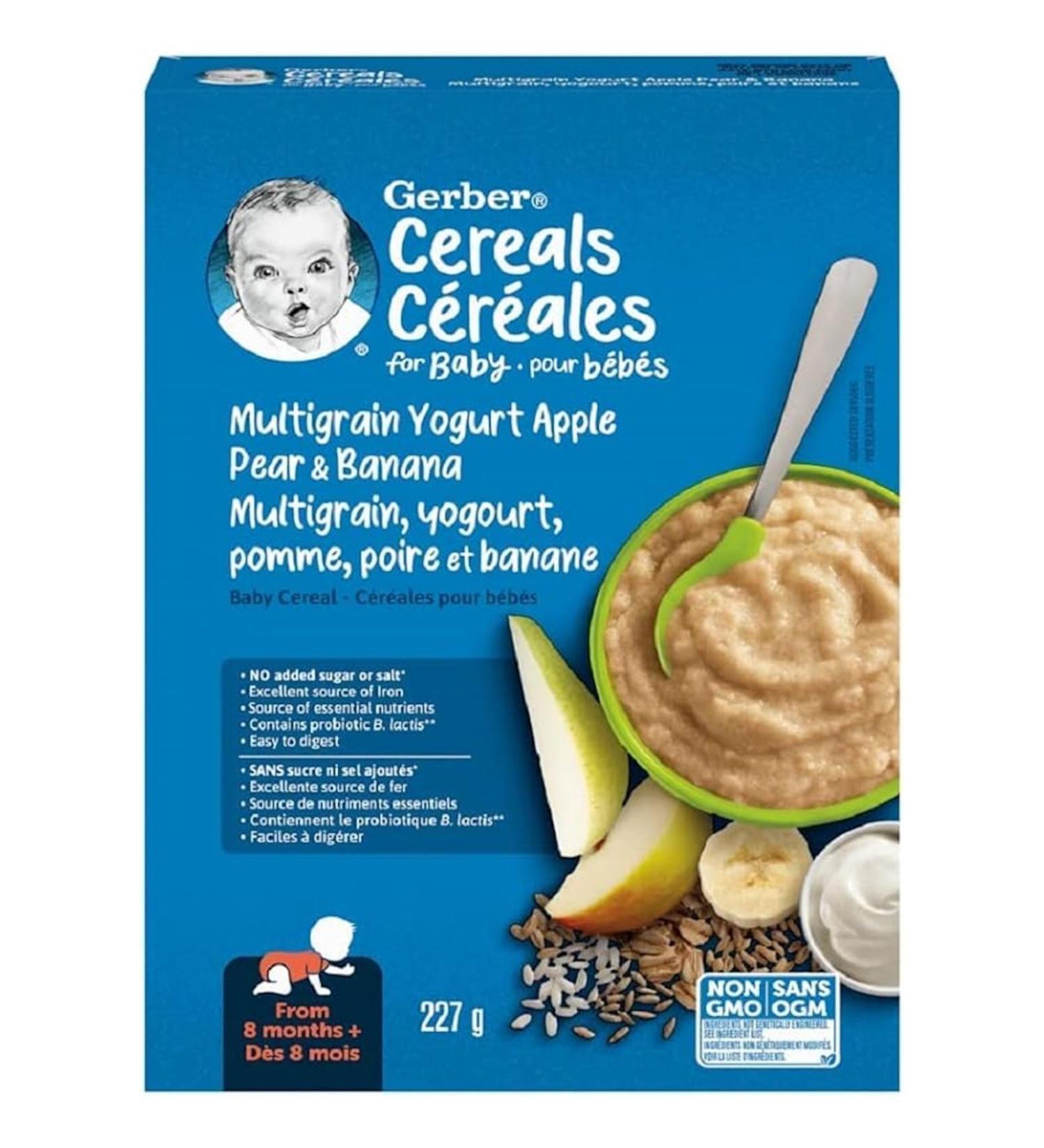 Gerber Cereals- Multigrain Yogurt Apple Pear Banana-227 Gr- From 8th month- 3rd stage - Buy Online on GoSupps.com