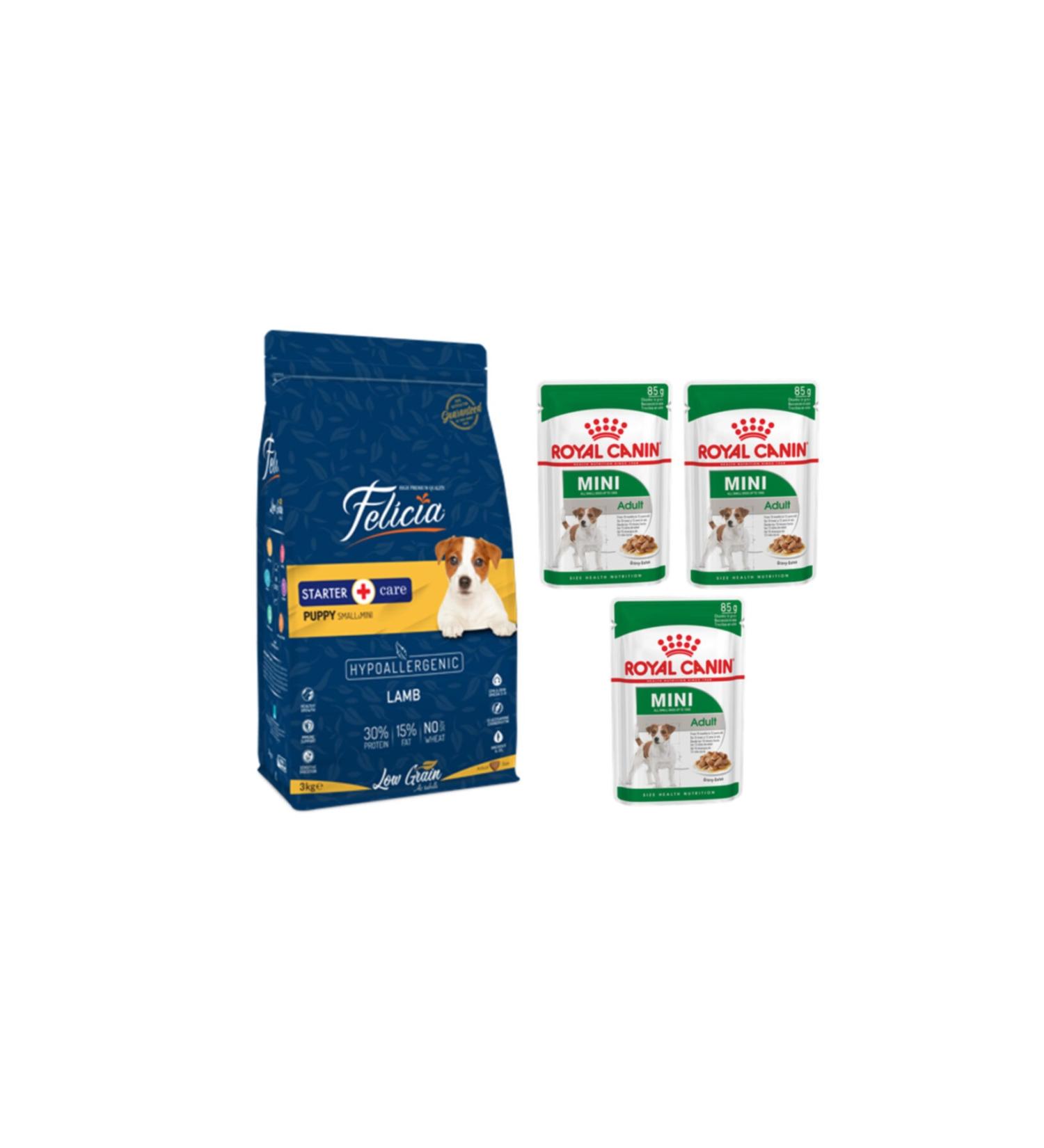 Felicia Small Breed Puppy Low Grain Lamb Puppy Food 3 kg + 3 Pieces Mini Adult Sauce Wet Food 85 g