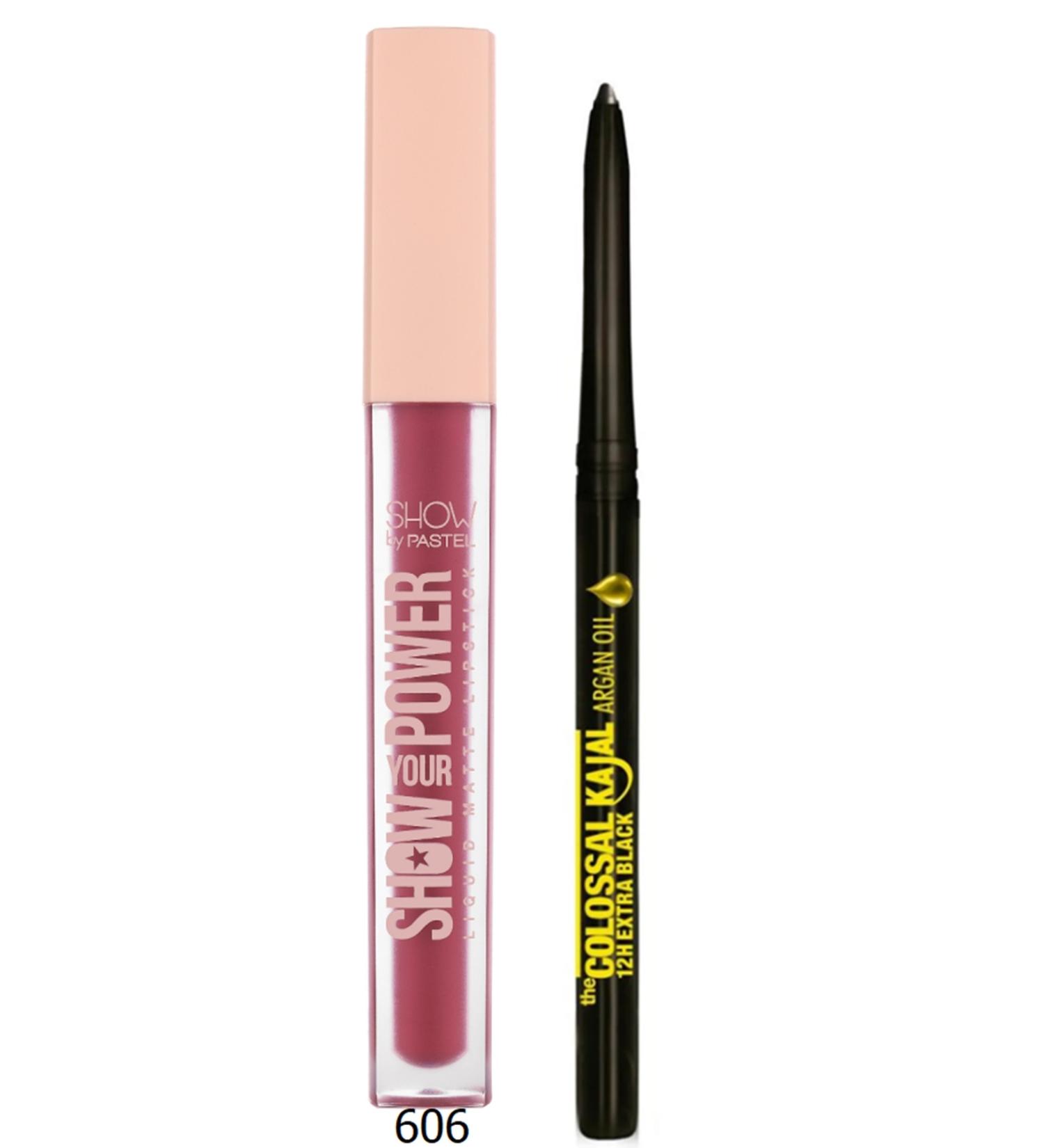 Show by Pastel Show Your Power Liquid Matte Lipstick - Liquid Matte Lipstick 606 + Maybelline Kajal Black Eye Pencil - Buy Online on GoSupps.com