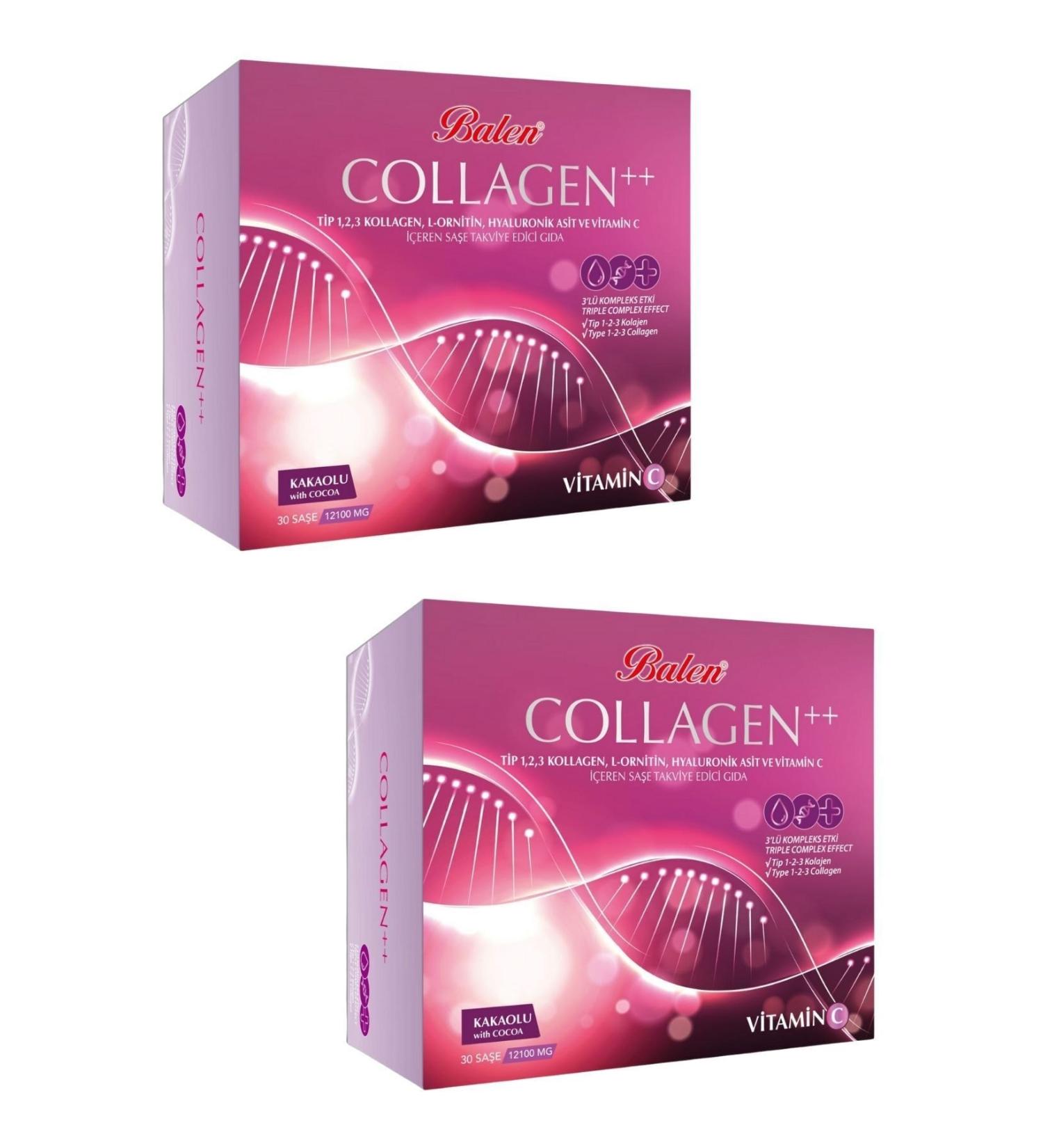 Balen Collagen Type 1 2 3 L-ornithine Hyaluronic Acid Vitamin C 30 Sachet 12100mg X 2 Pieces - Buy Online on GoSupps.com
