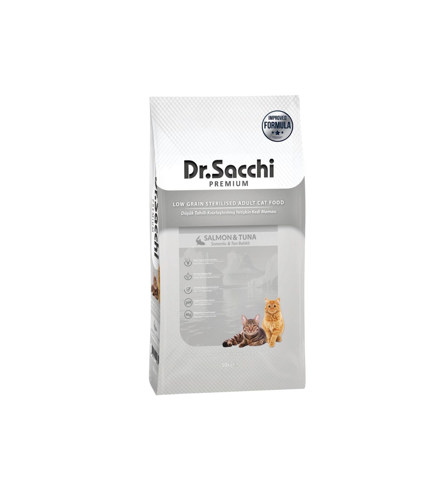 Dr. Sacchi Low Grain Salmon and Tuna Sterilized Cat Food 10kg