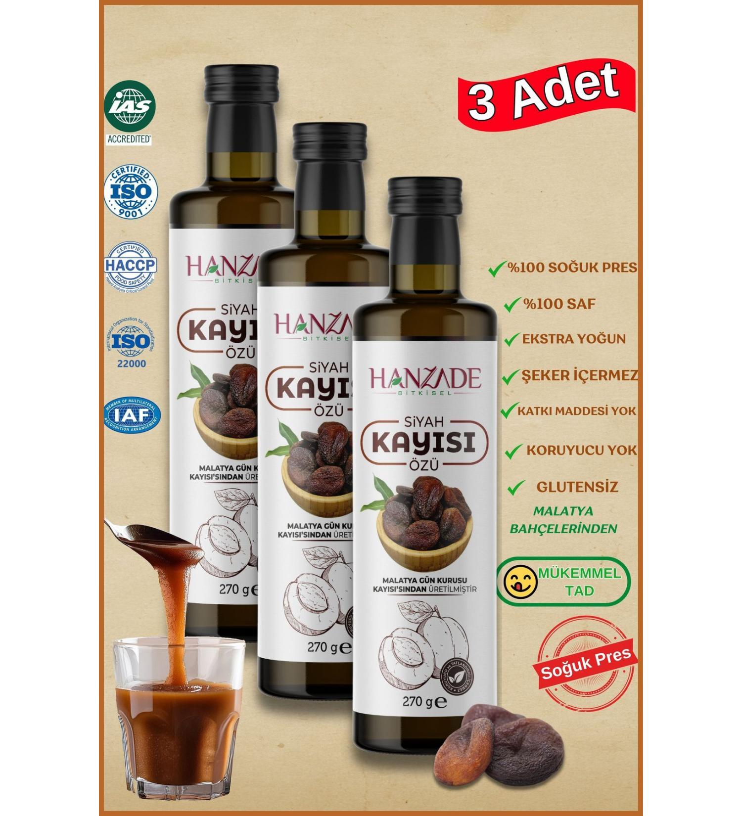 Hanzade Herbal Black Apricot Extract 270 Gr x 3 Pieces Does Not Contain Sugar and Glucose - Buy Online on GoSupps.com