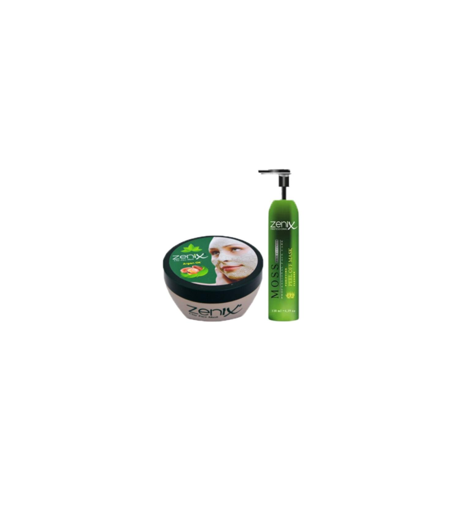 Zenix Peel Off Moss Face Mask 130 ml Seaweed Mask + Argan Oil Essence Clay Face Mask 350 gr