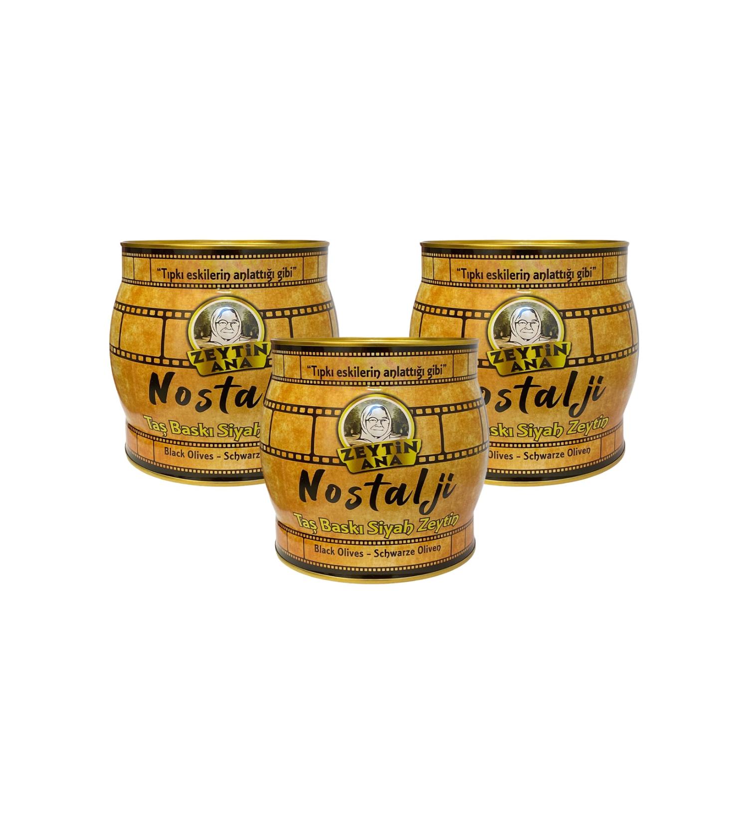 MOTHER OLIVE 3 Pieces 2 Kg Nostalgia Stone Pressed Black Olives