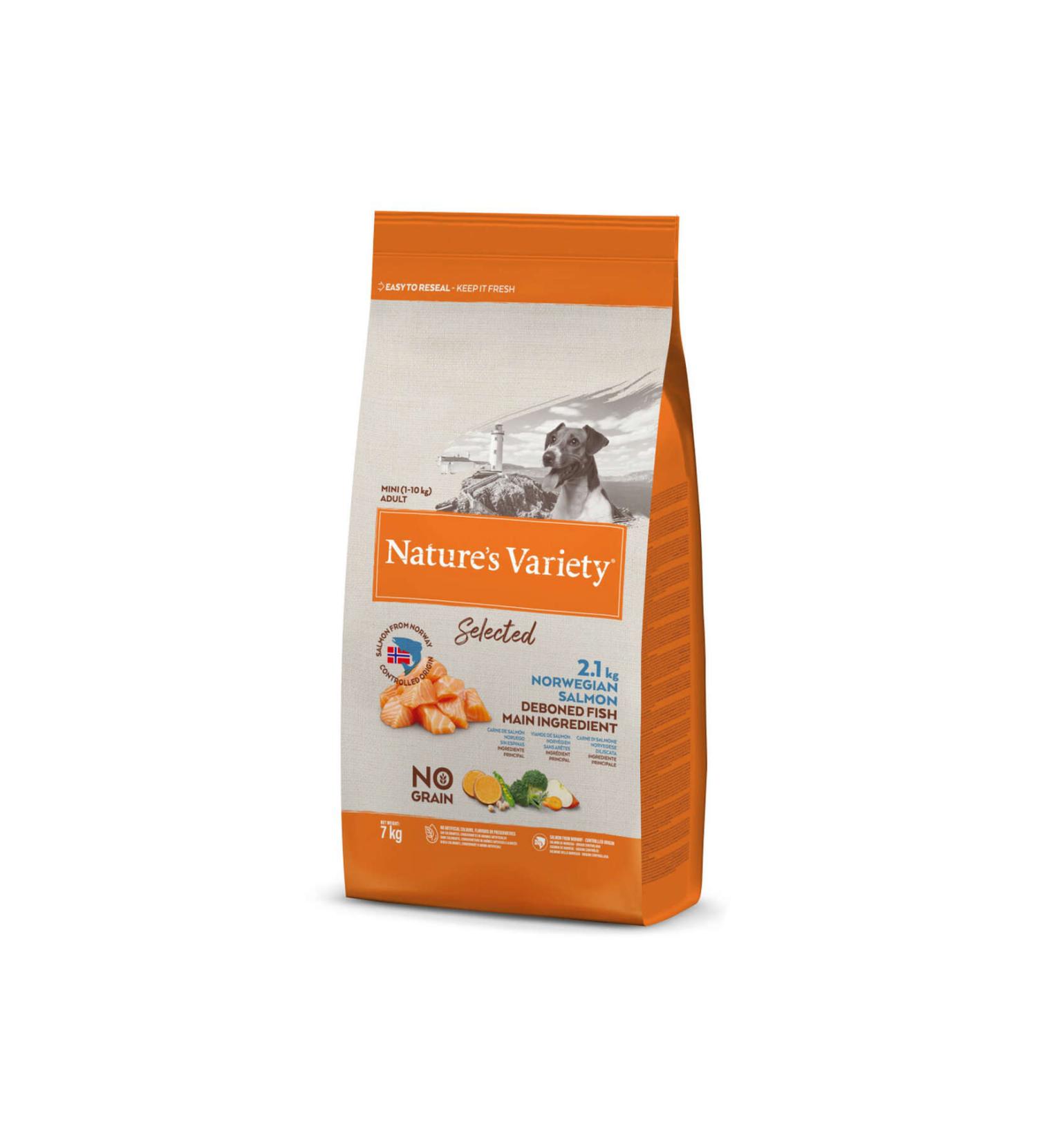NATURES VARIETY DOG NO SELECTED MINI ADULT NORW. SALMON 7KG 430119