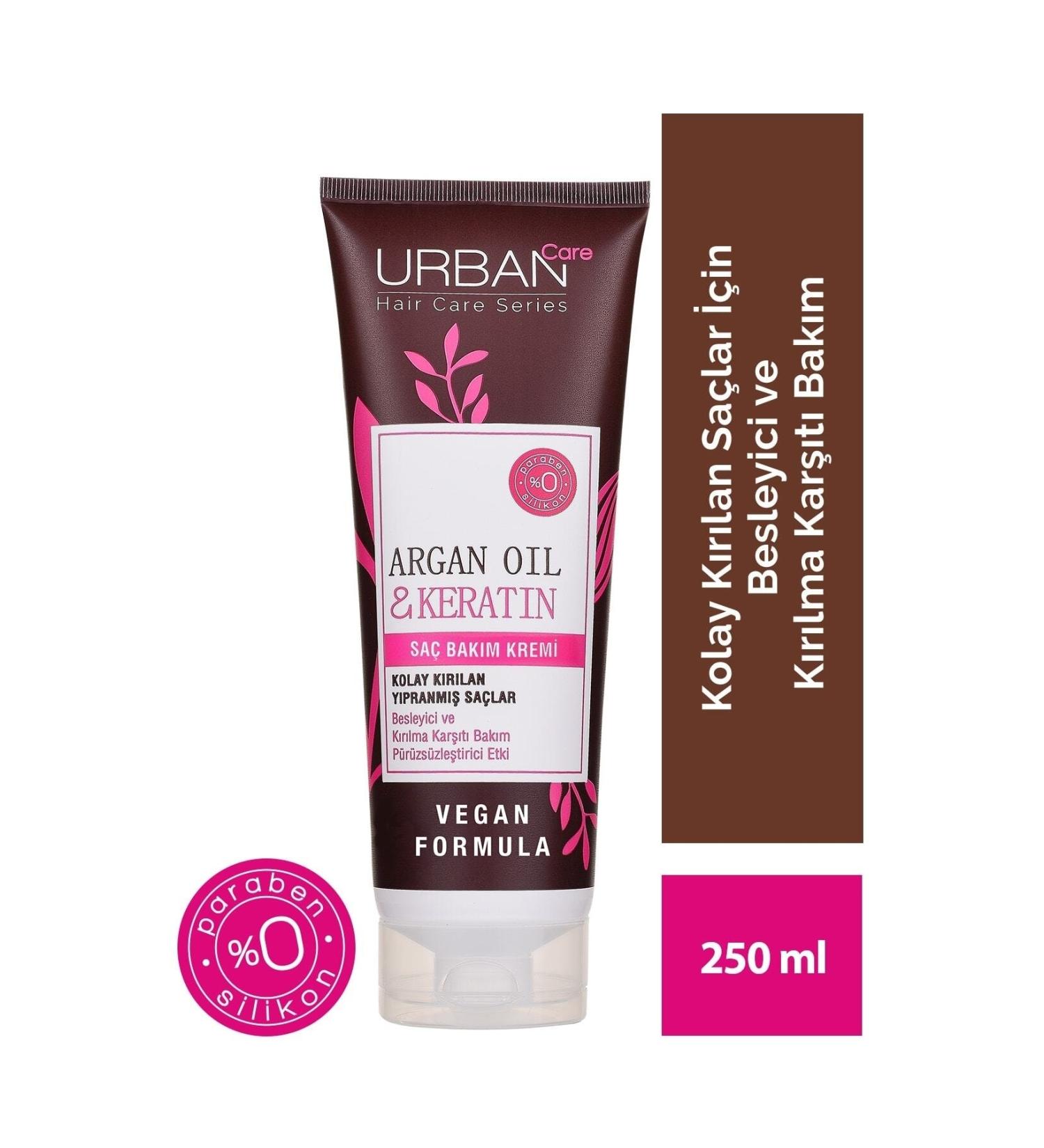 Urban Care Argan Oil & Keratin Hair Care Cream for Easily Broken Damaged Hair - Vegan Formula - 250ml