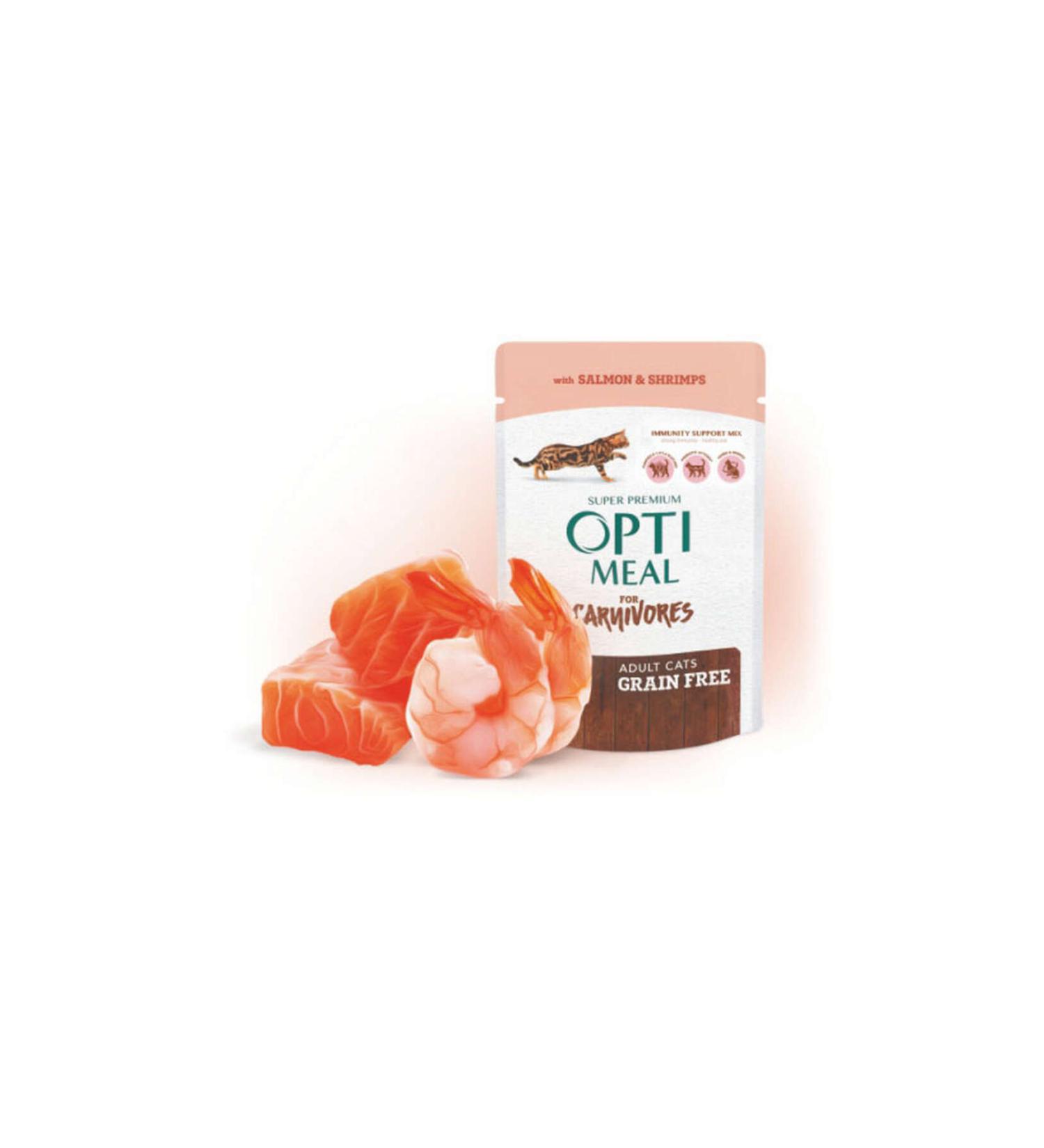 OptiMeal Super Premium Grain-Free Pouch Cat Food in Salmon-Shrimp Sauce 85 Gr 430119