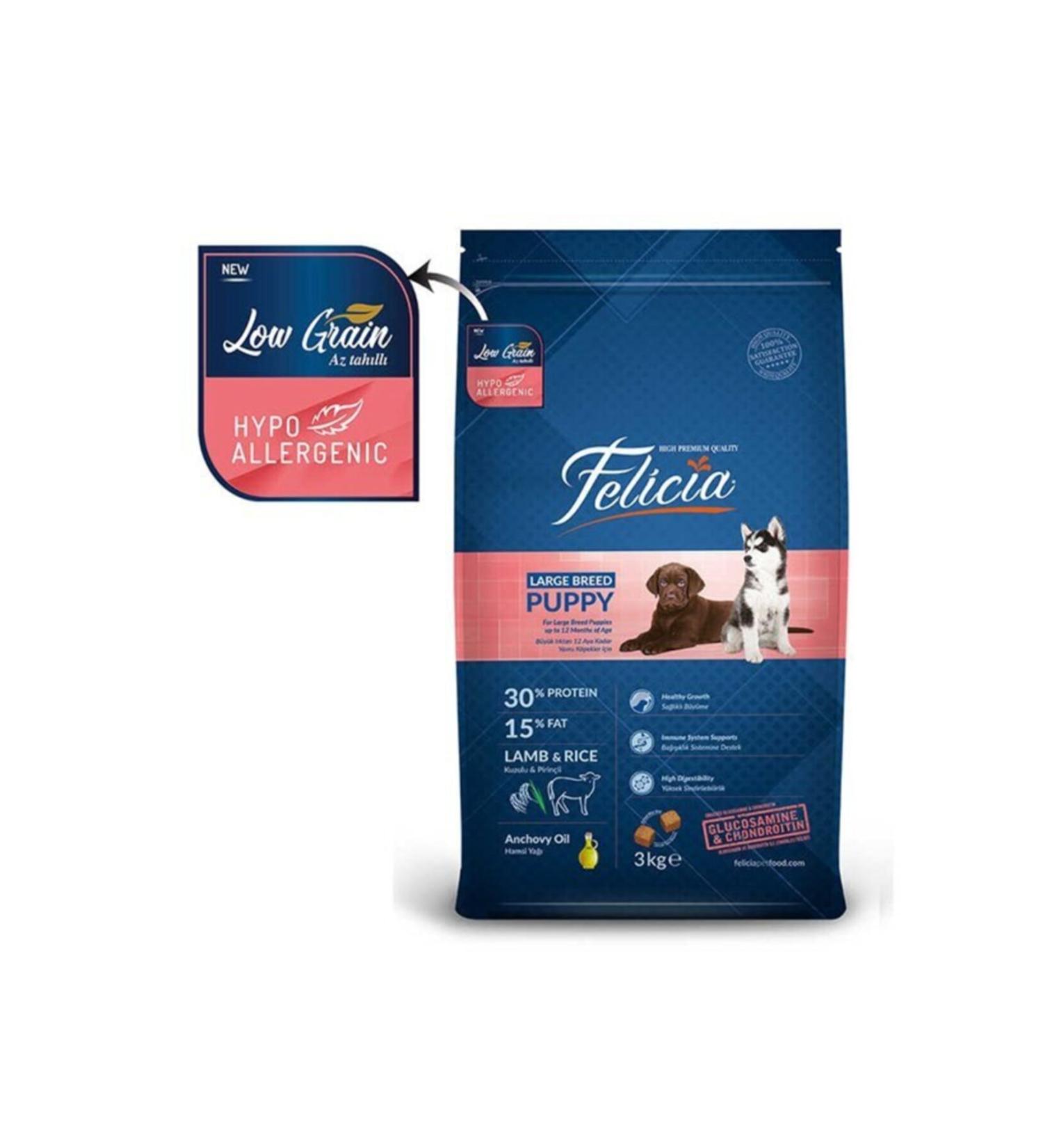 Felicia Low Grain Hypoallergenic Lamb Meat Medium and Large Breed Puppy Dog Food 3 Kg