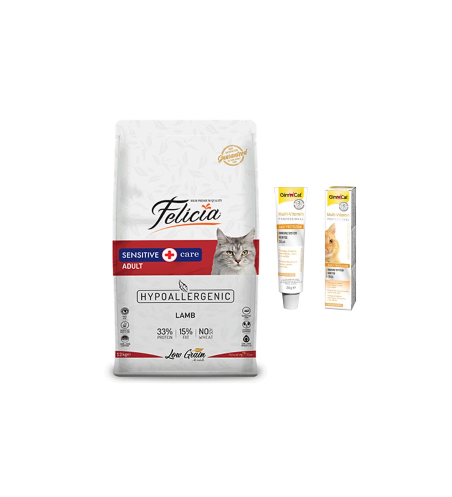 Felicia Lamb Adult Cat Food 2 kg Gimcat Anti-hairball Malt Paste Cat Paste 20gr