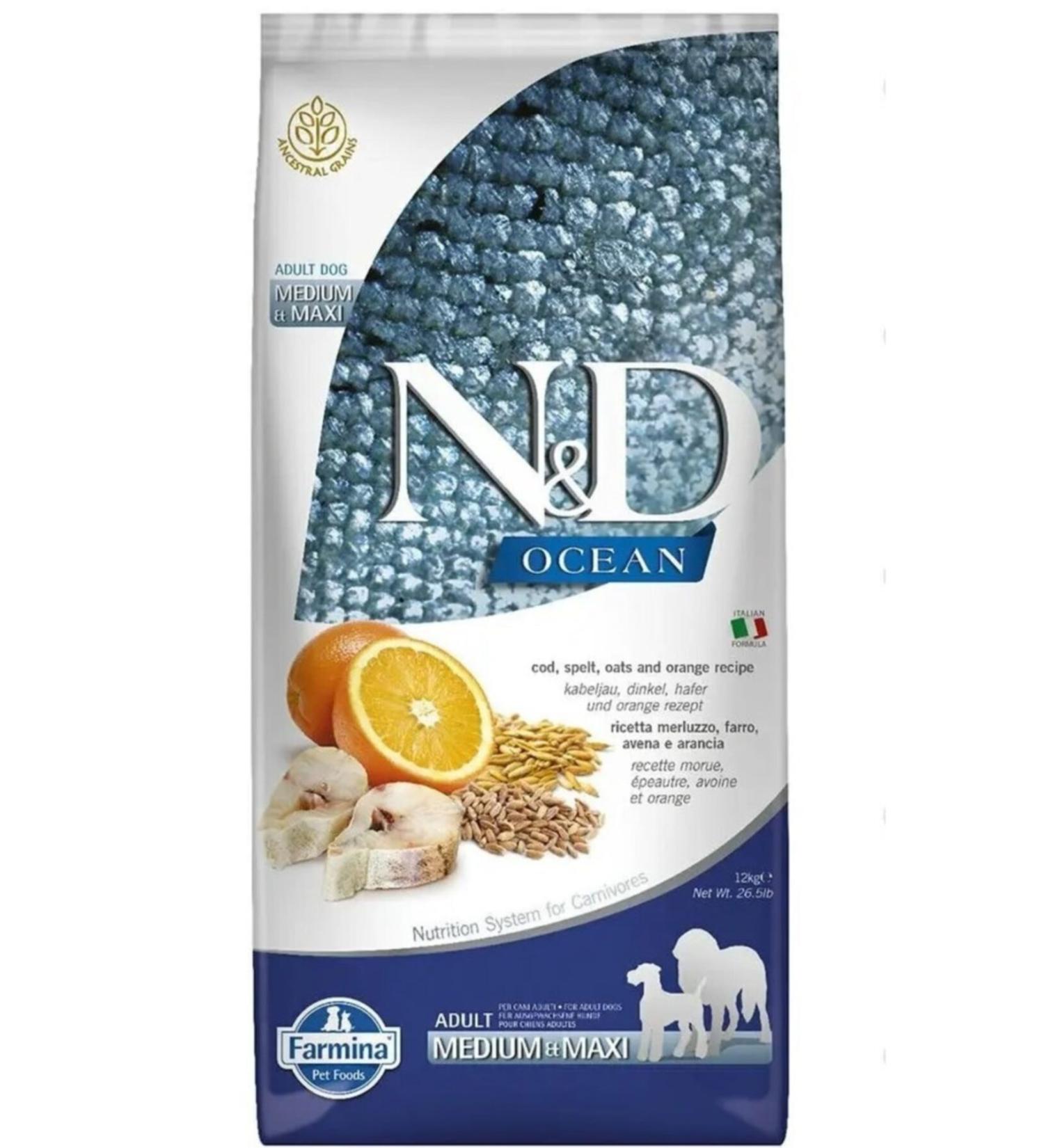 N & D Fish Orange Low Grain Adult 12 kg Dog Food