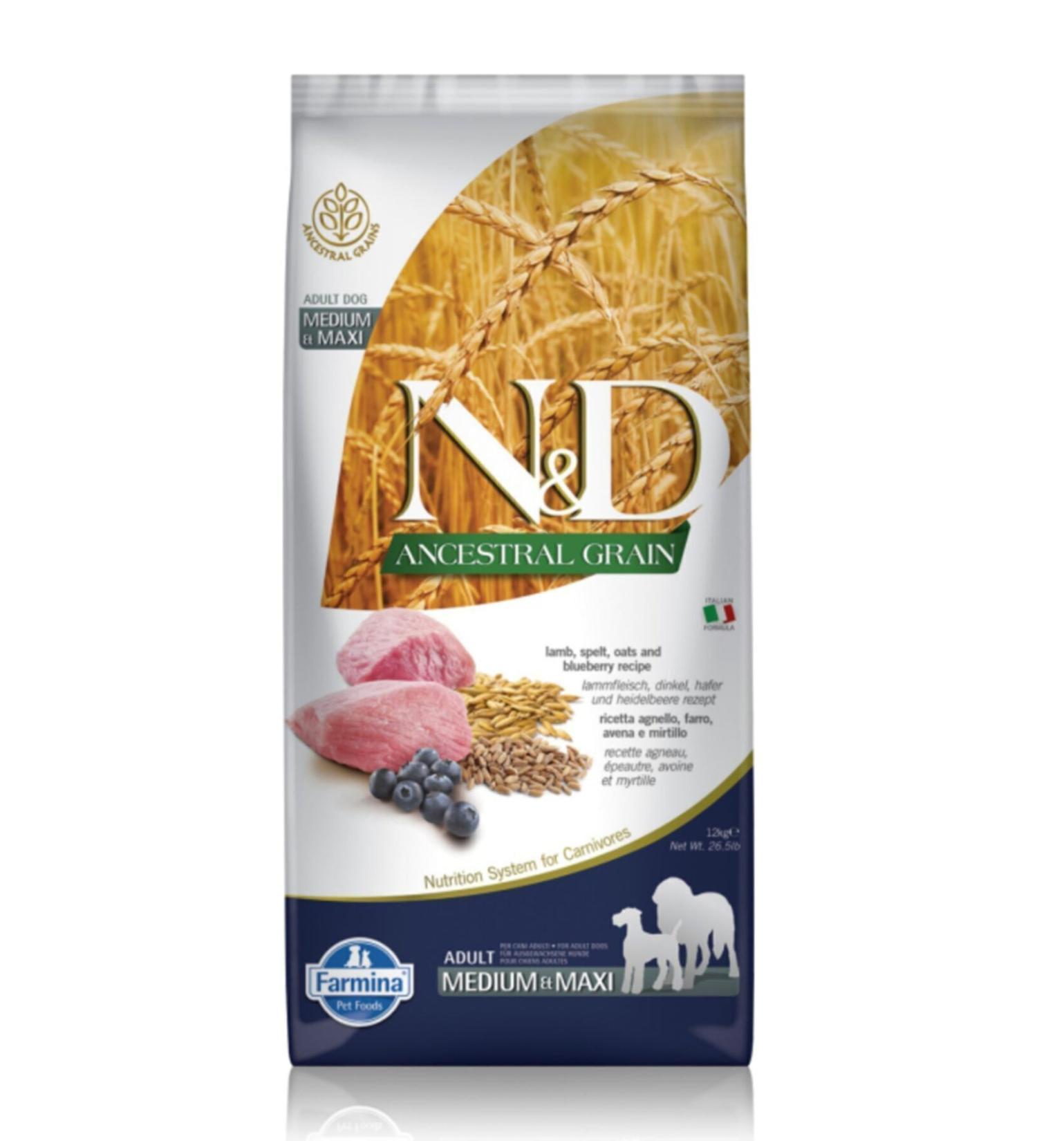 & D Lamb Meat and Blueberry Medium and Large Breed Low Grain Adult Dog Food 12 Kg
