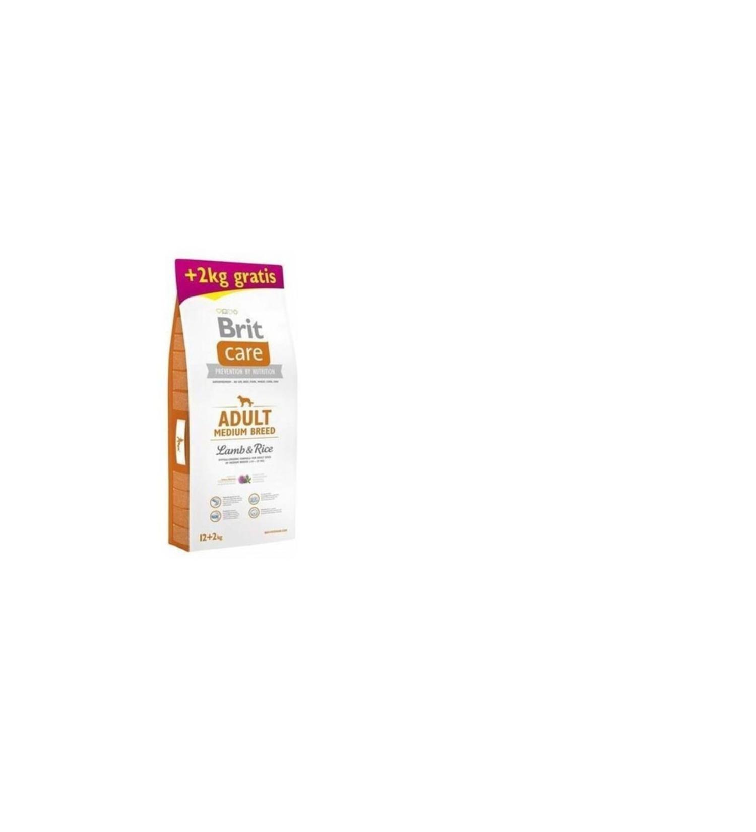 Brit Care Lamb Meat Rice Medium Breed Adult Dog Food 12+2 Kg