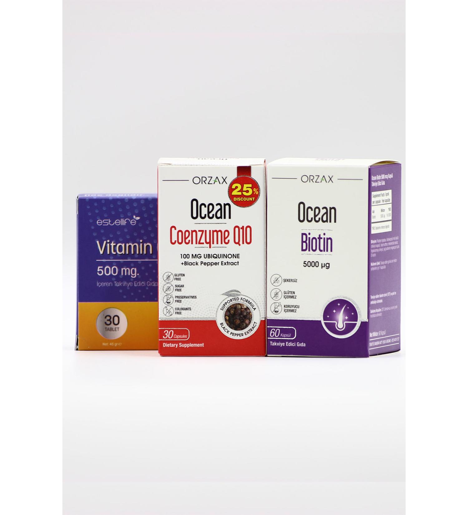 Ocean Coenzyme Q10 - Ocean Biotin 5000 g - Vitamin C 500 mg - Buy Online on GoSupps.com