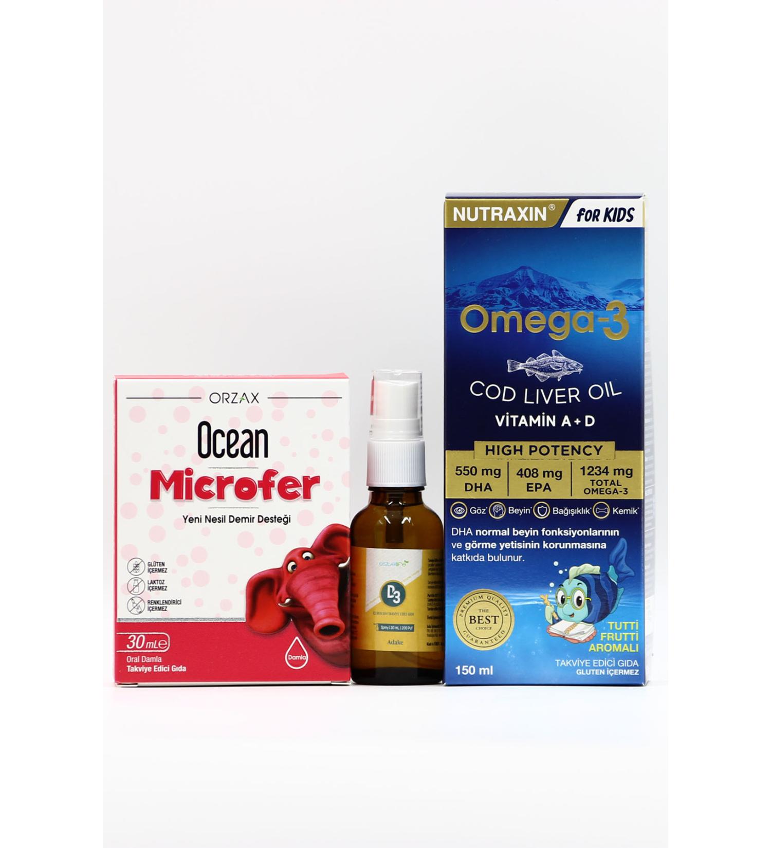 Iron and Omega 3 Support Package for Children with Ocean Microfer Estellife D3 Omega-3 Cod Liver Oil
