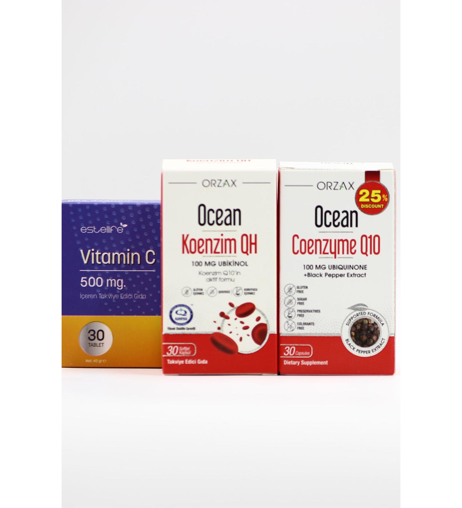 Ocean Product Set: Ocean Coenzyme QH & Coenzyme Q10 & Vitamin C Trio