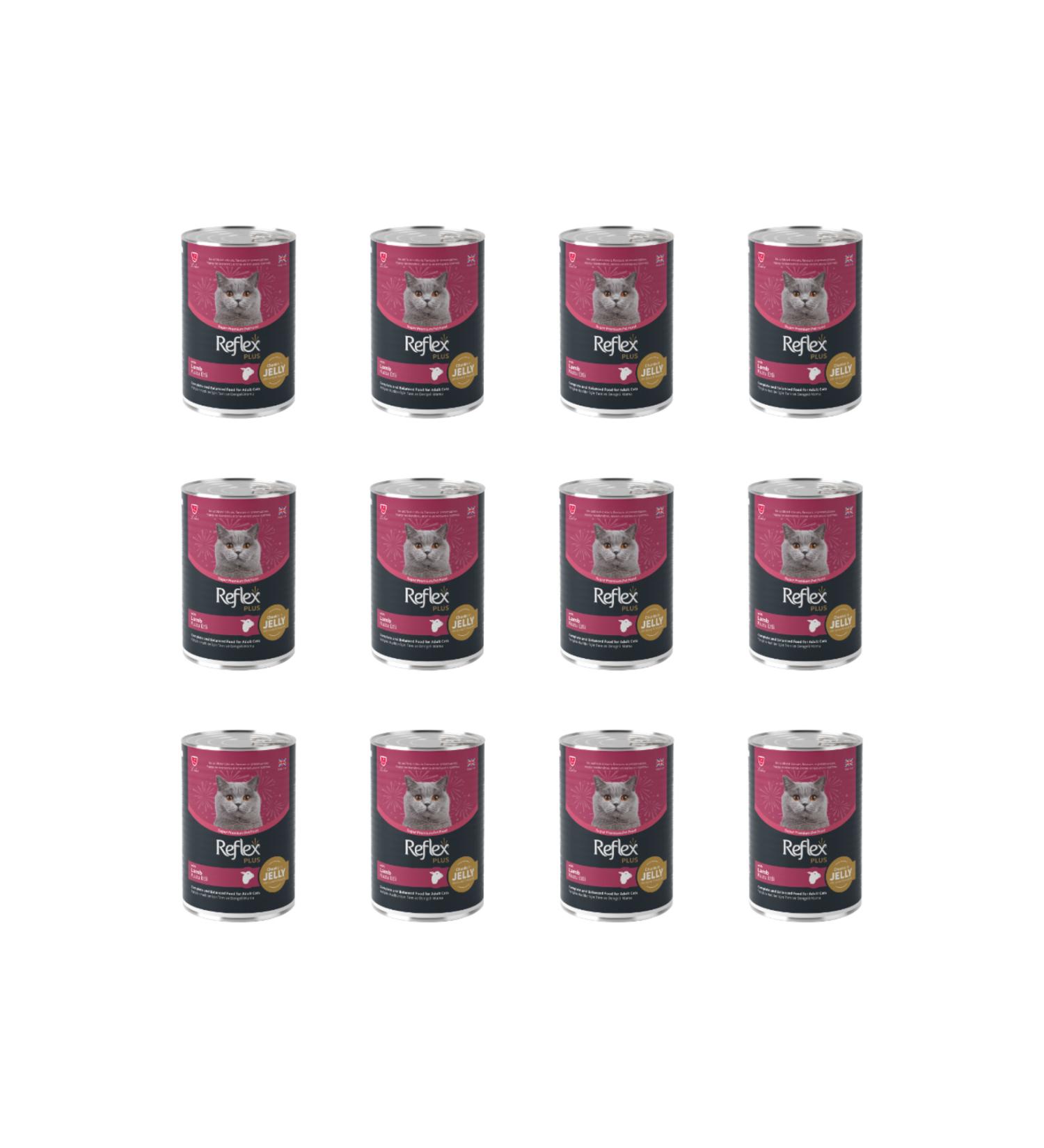 Reflex Plus Canned Lamb Meat Adult Cat Food in Jelly 400 Gr (12 Pieces)