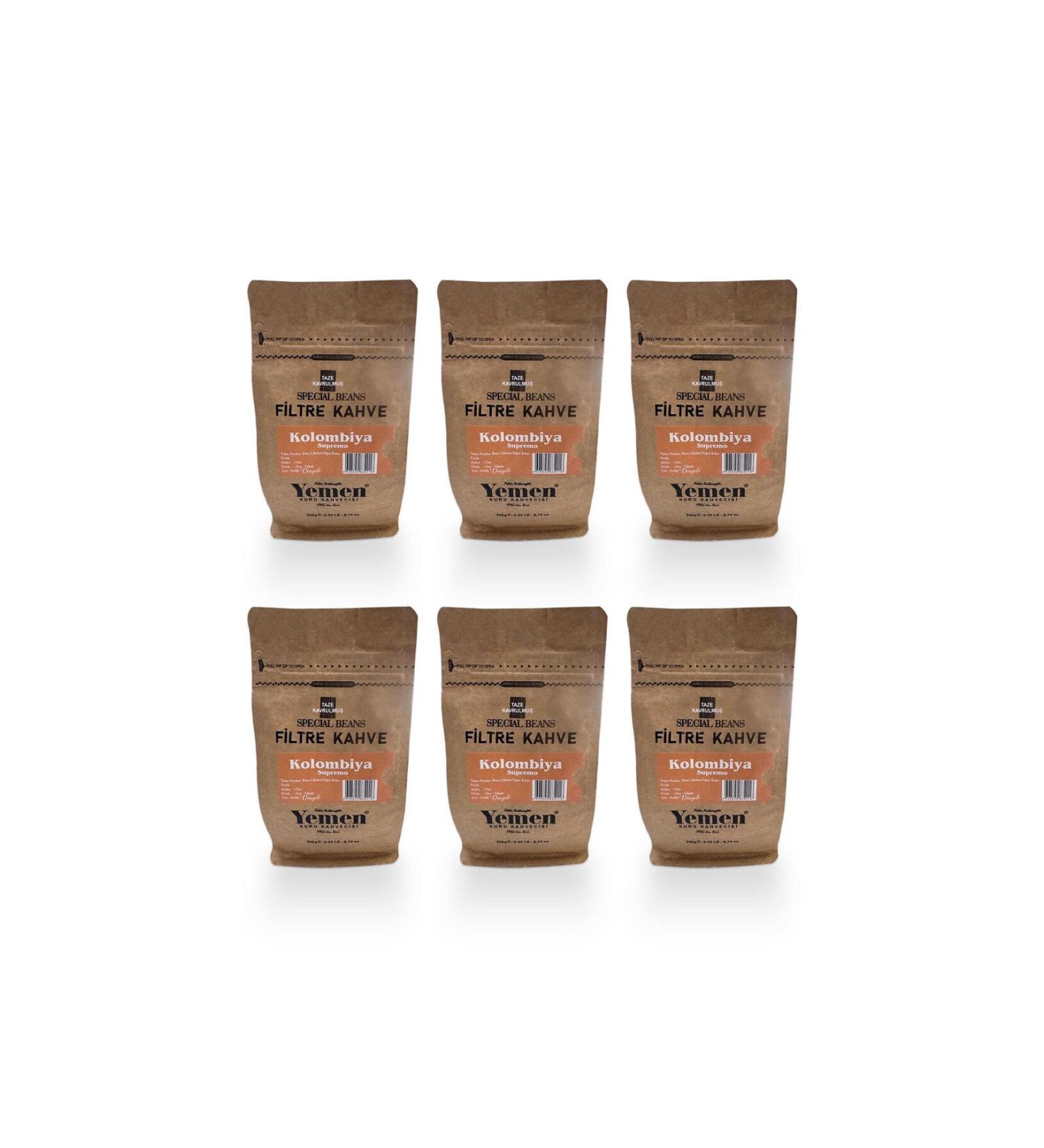 YEMEN KURUKAHVE Colombian Filter Coffee - 250 gr x 6 - Yemen Kuru Kahvecisi