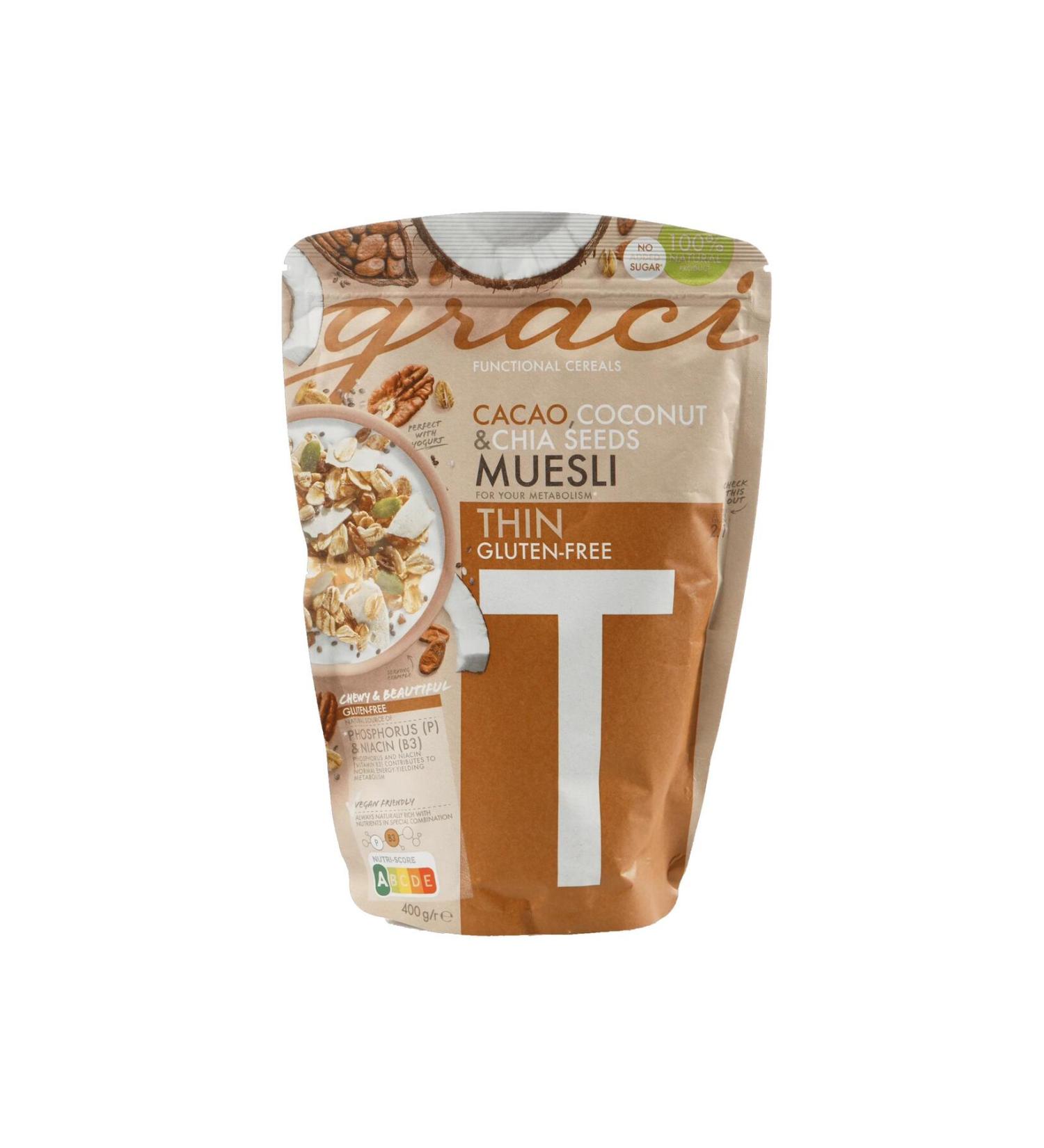 Graci Breakfast Cereal Muesli Cocoa Coconut & Kiya Seed Thin T 400 GE