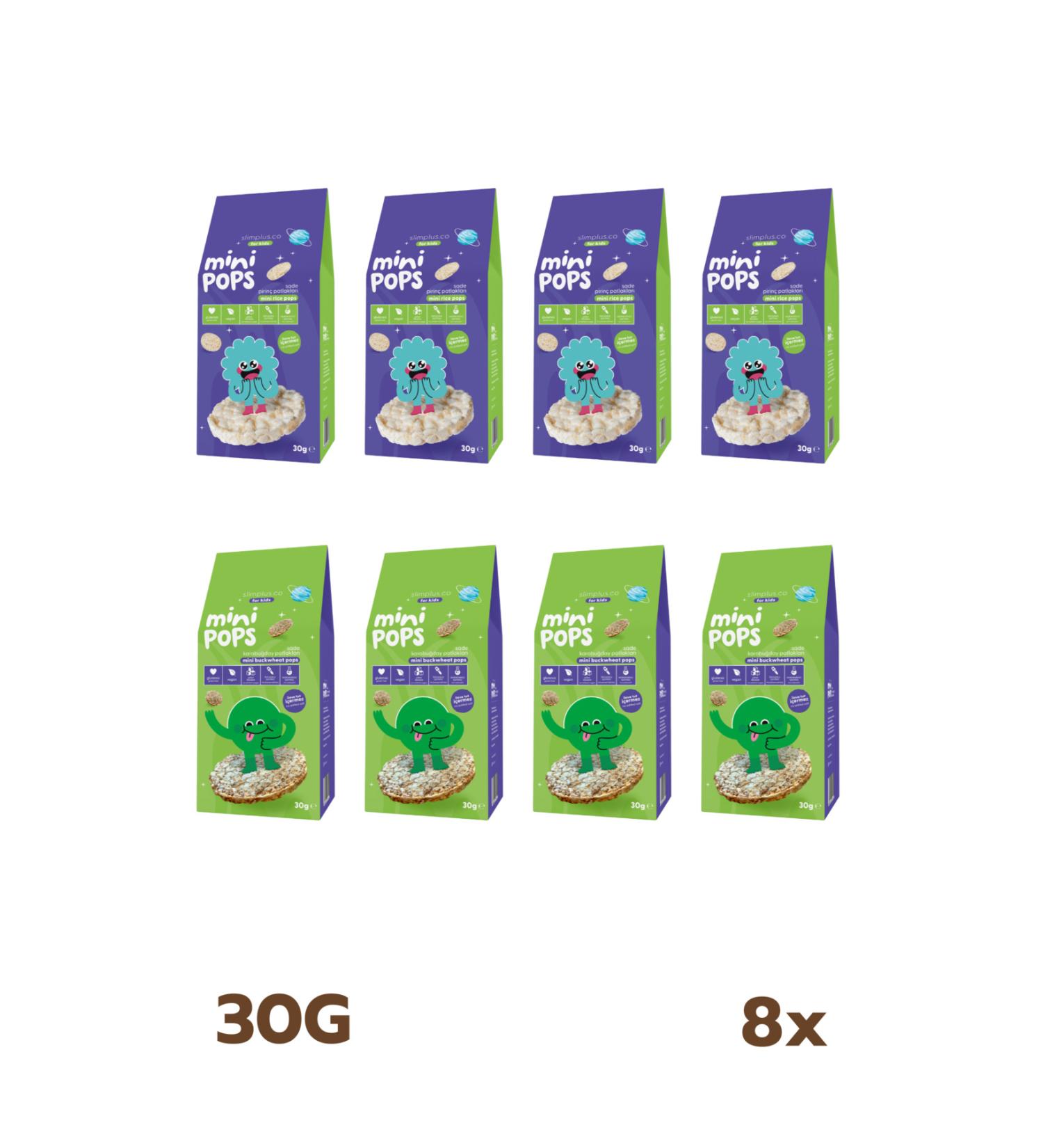 slimplus 8 Pack Mini Pops Rice Crisps and Mini Pops Buckwheat Crisps 30G