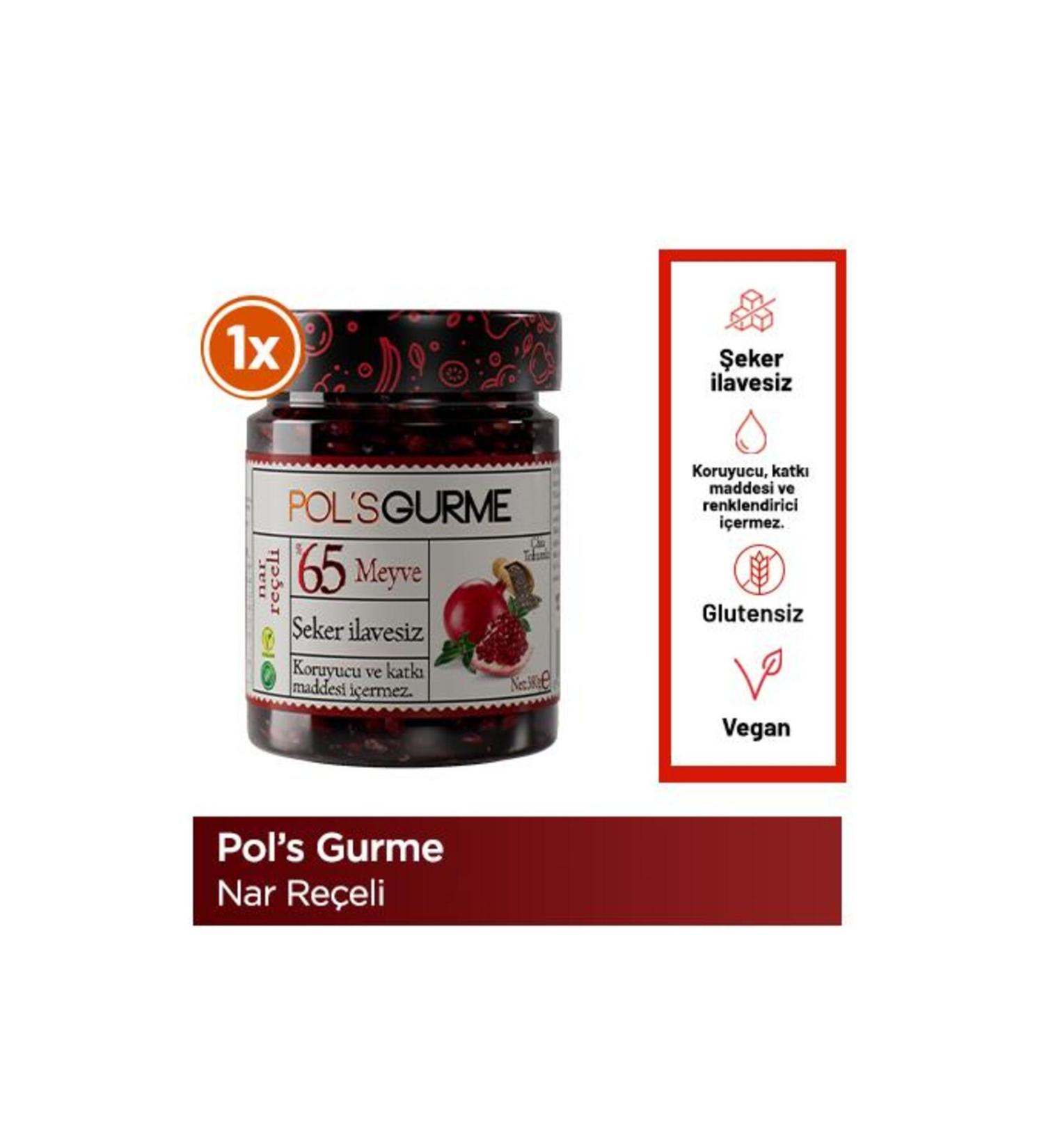 Pol's Gurme Pol'sgurme Pomegranate Jam with Chia Seeds No Sugar Added e Fruit Ratio 380 gr