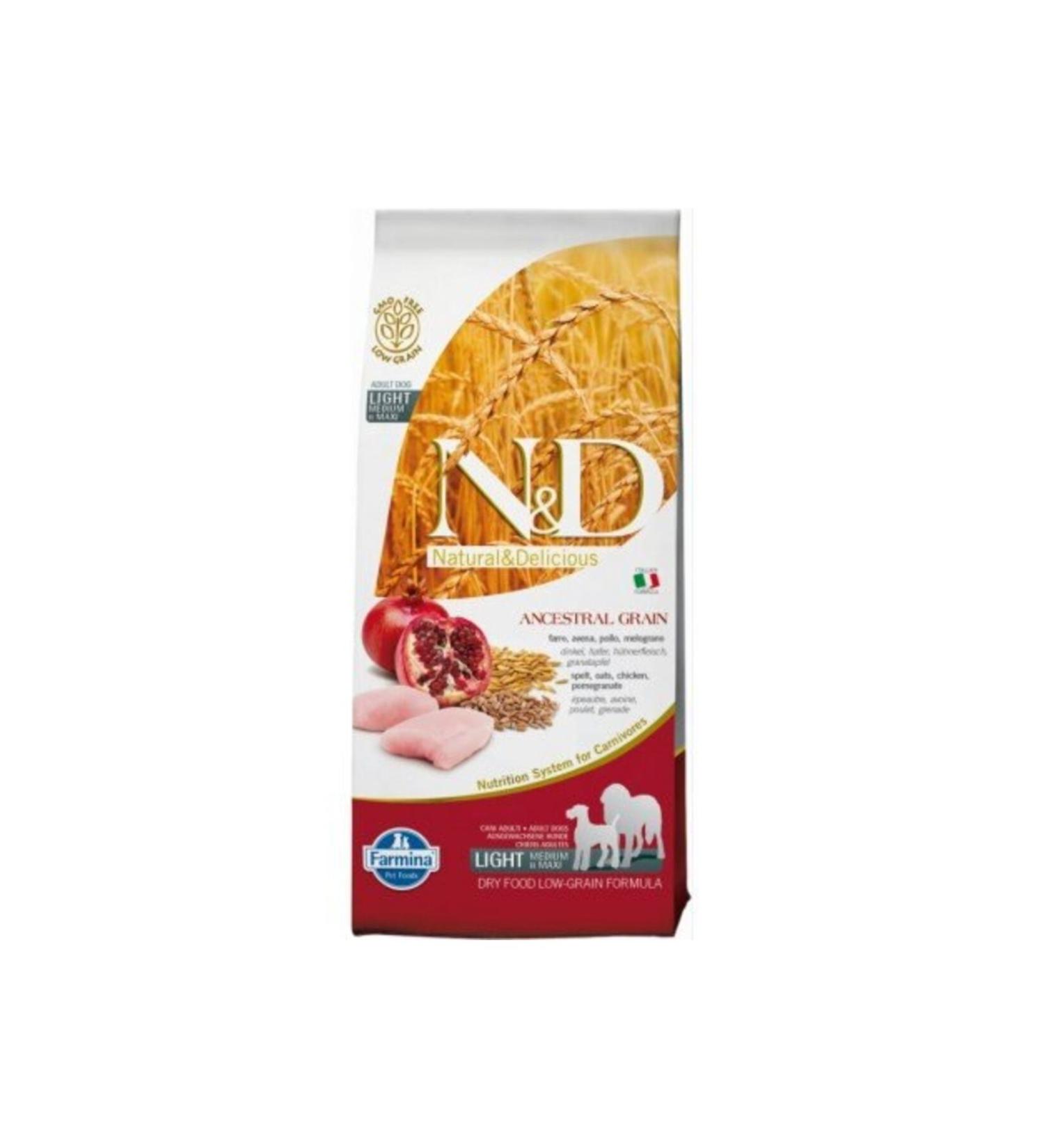 N & D A.grain Low Grain Chicken and Pomegranate Light Medium and Large Breed Dog Dry Food 12 Kg