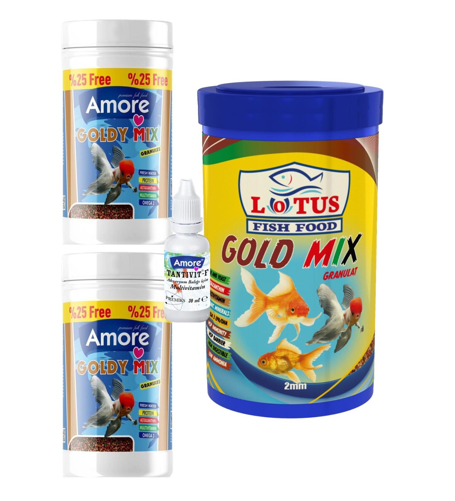 AMORE GoldFish Mix Granules 2x125ml Lotus 1000ml Mix Gold Granule Goldfish Food Multivitamin