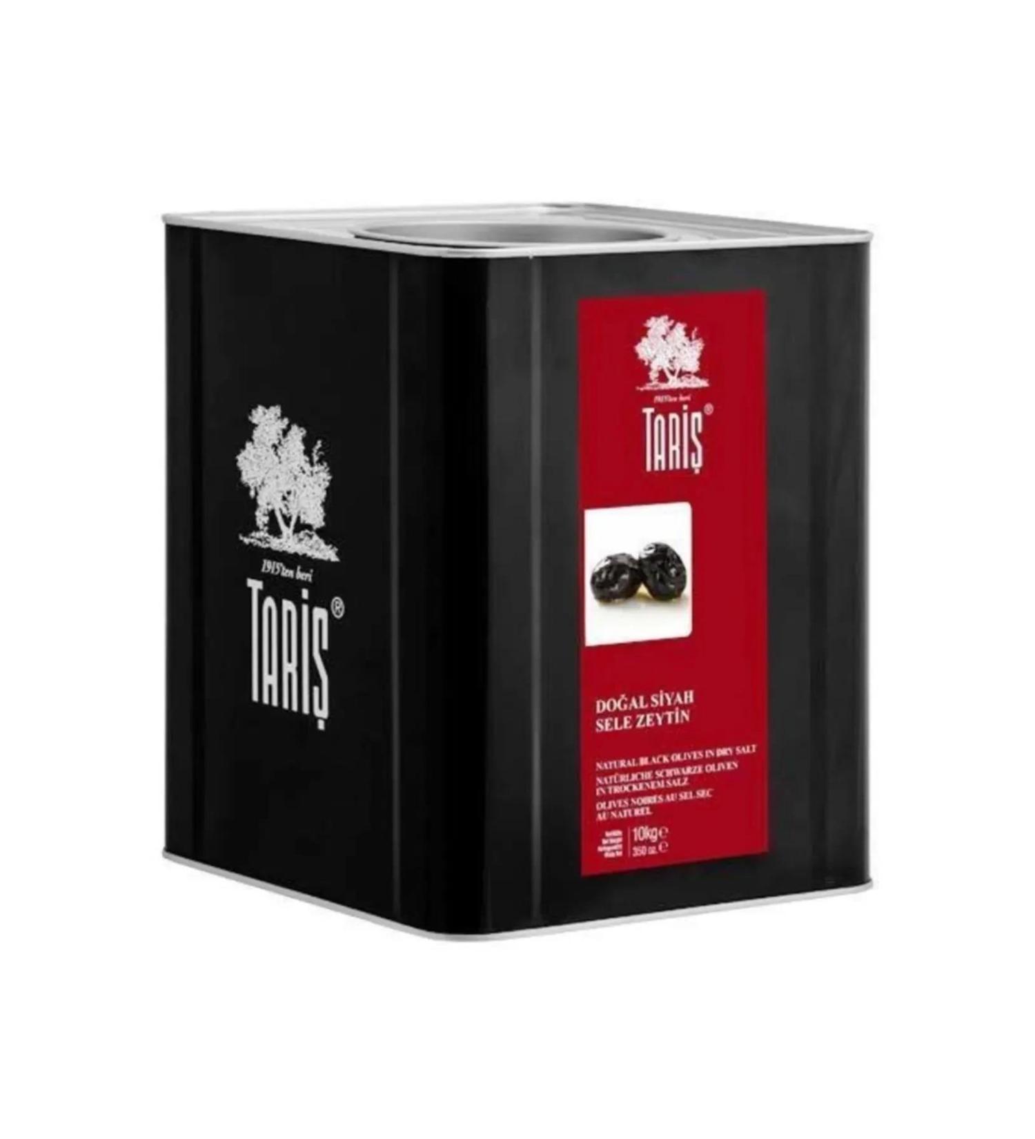 Tari 10 Kg Tin Natural Black Sele Olives 321-350 Pcs / Kg XS
