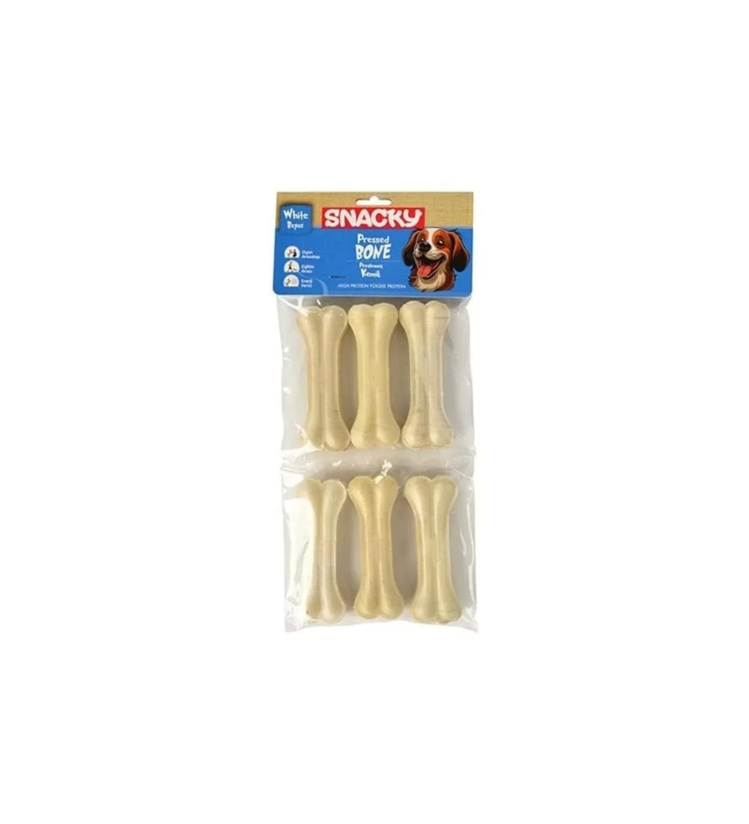 Snacky White Pressed High Protein Dog Chew Bones 6 Pieces 165 gr