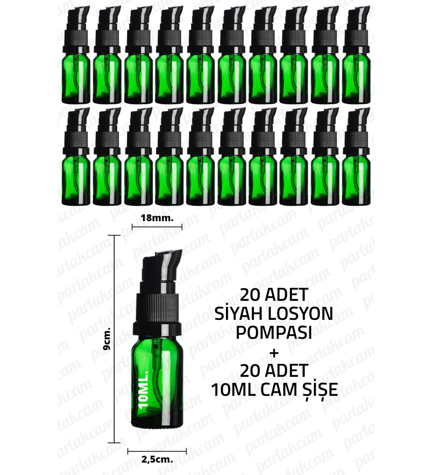 Parlakcam 10ml Black Lotion Pump Green Glass Bottle 10cc Black Cream Pump Head Green Glass Bottle 6 Pcs
