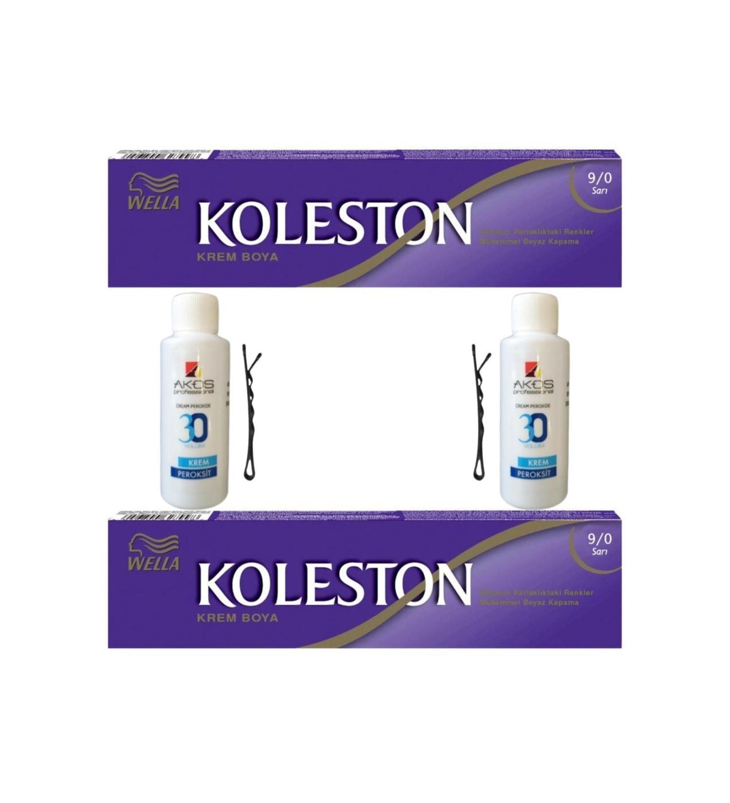 Wella Tube Hair Dye Yellow 9/0 X 2 Pieces + Akos 30 Volume Oxidant 2 Pieces