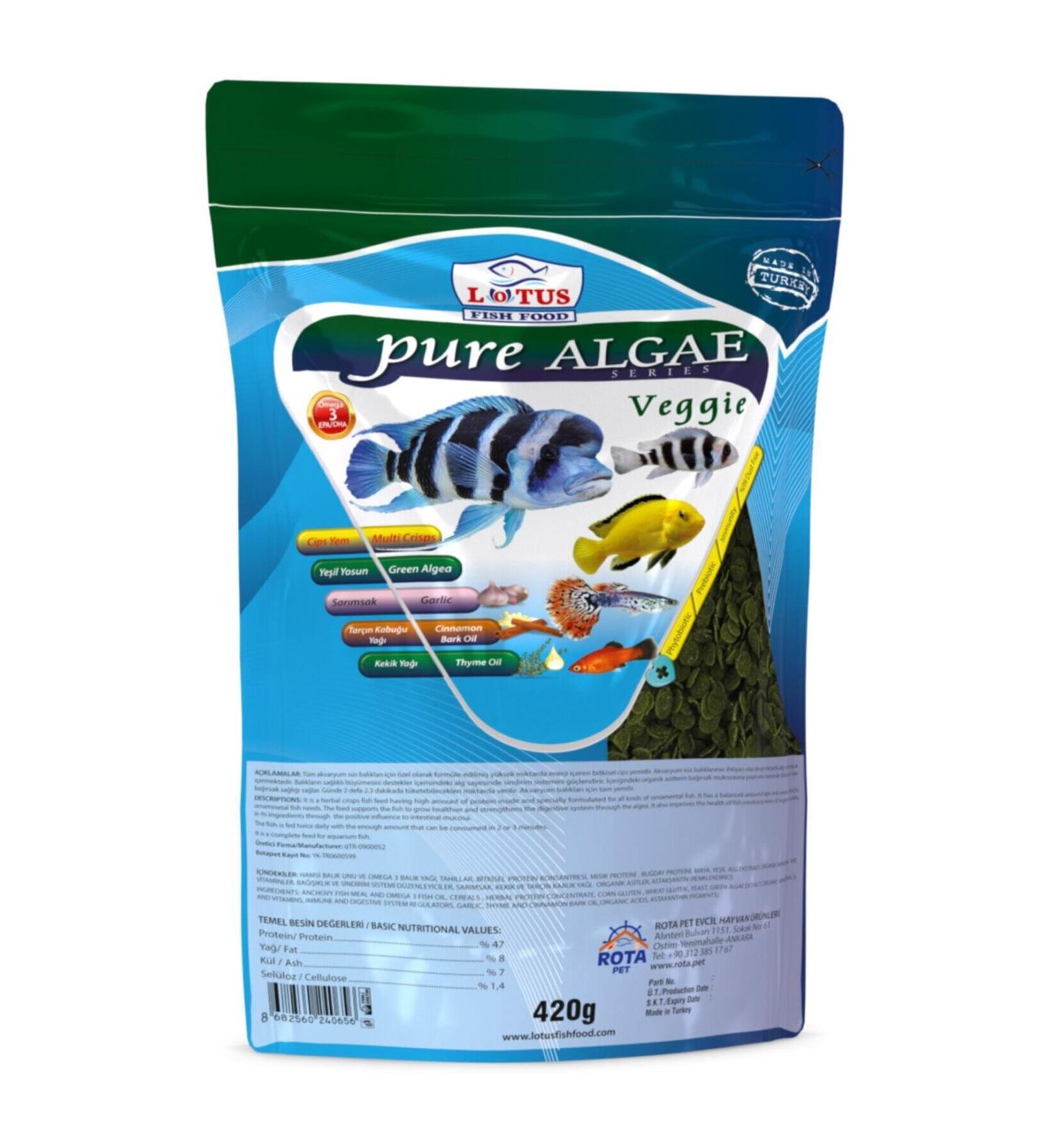 Lotus Pure Algae Veggie Pro Chips 420 Gr Tropical Tanganyika Cichlid Bag Fish Food