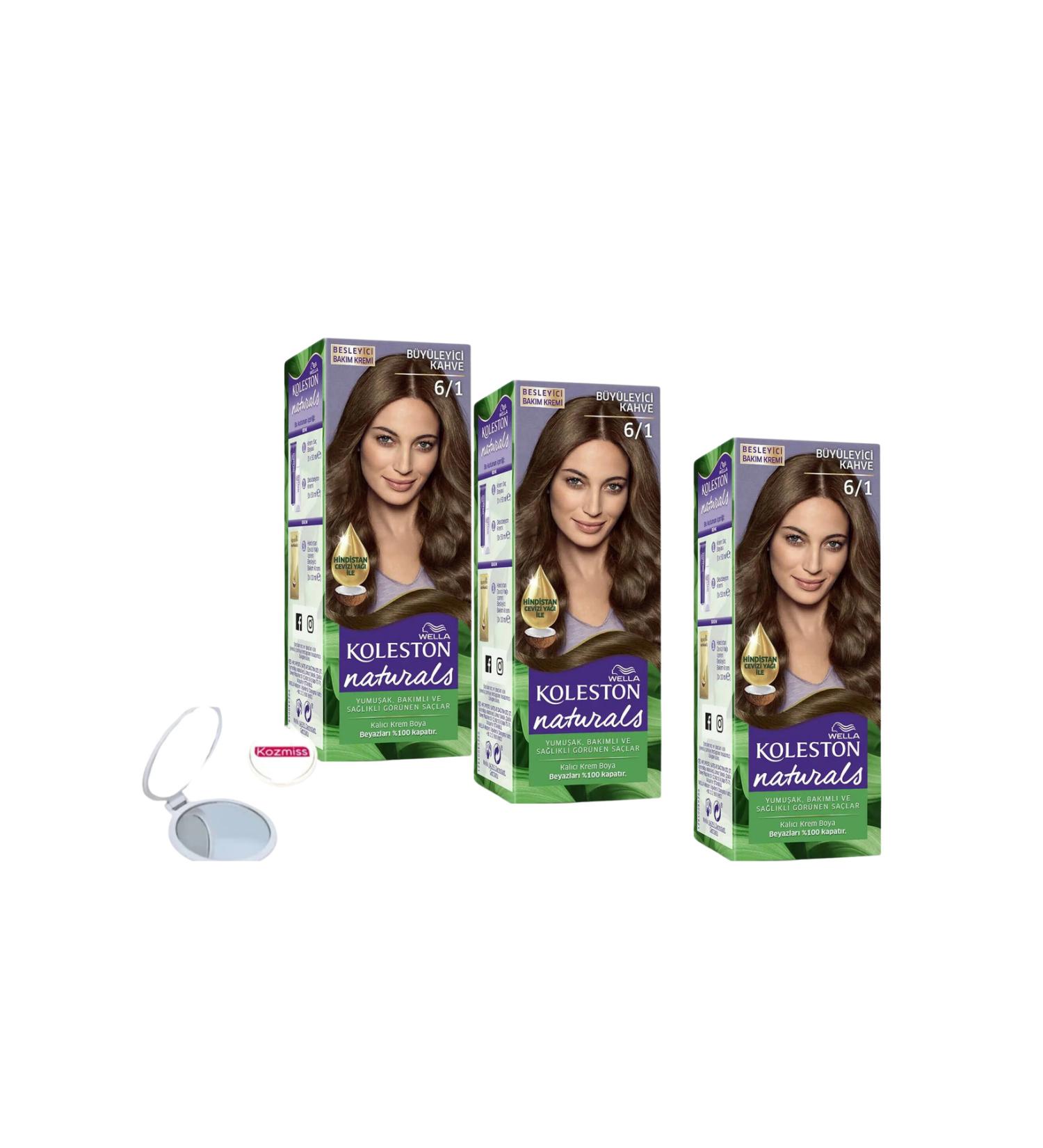 Wella Koleston Naturals Hair Dye 6/1 Charming Brown 3 pieces + mirror - Buy Online on GoSupps.com