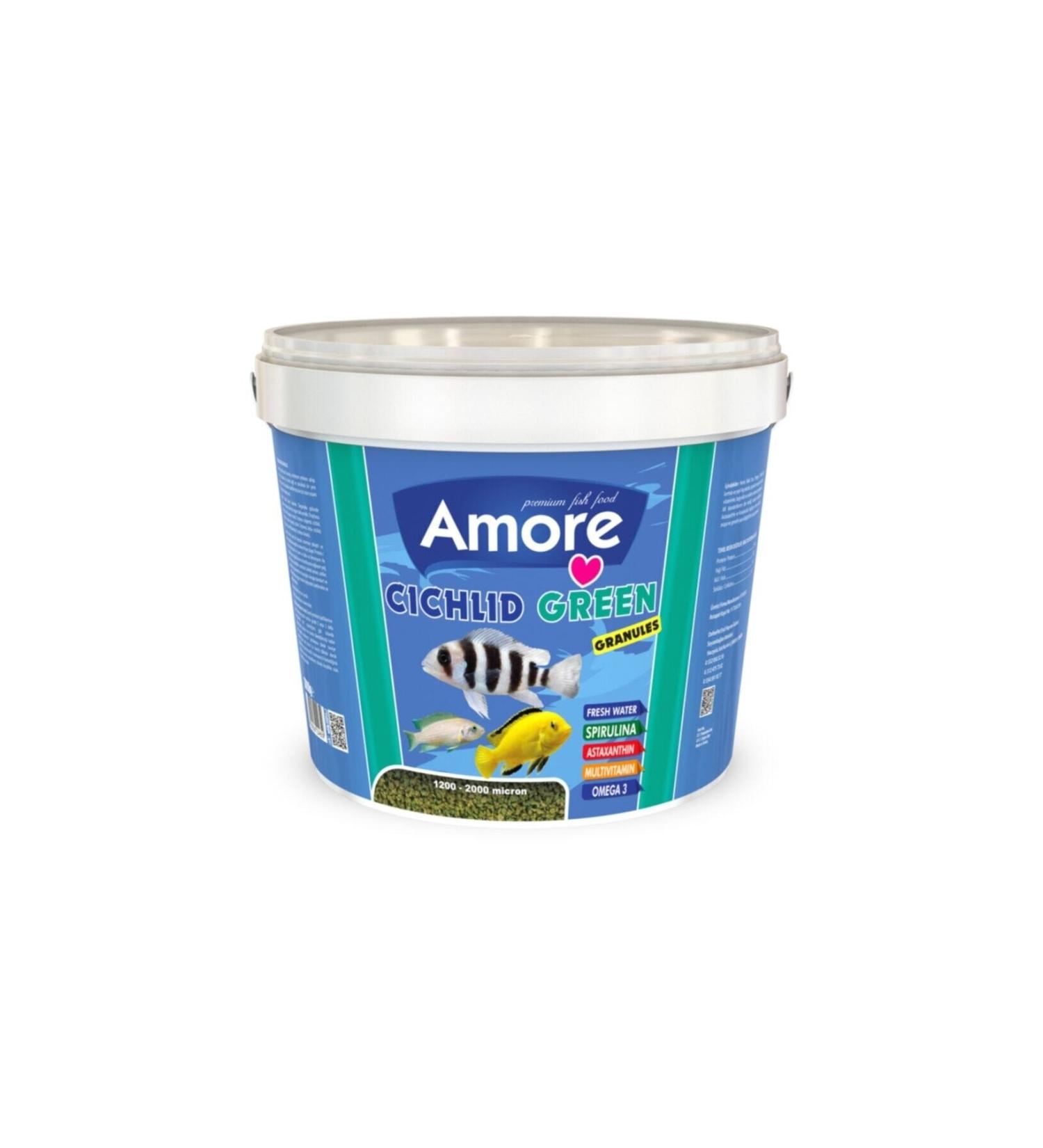 AMORE Cichlid Green Granules 3 Kg Malawi American Tanganyika Cichlid Herbal Bucket Fish Food
