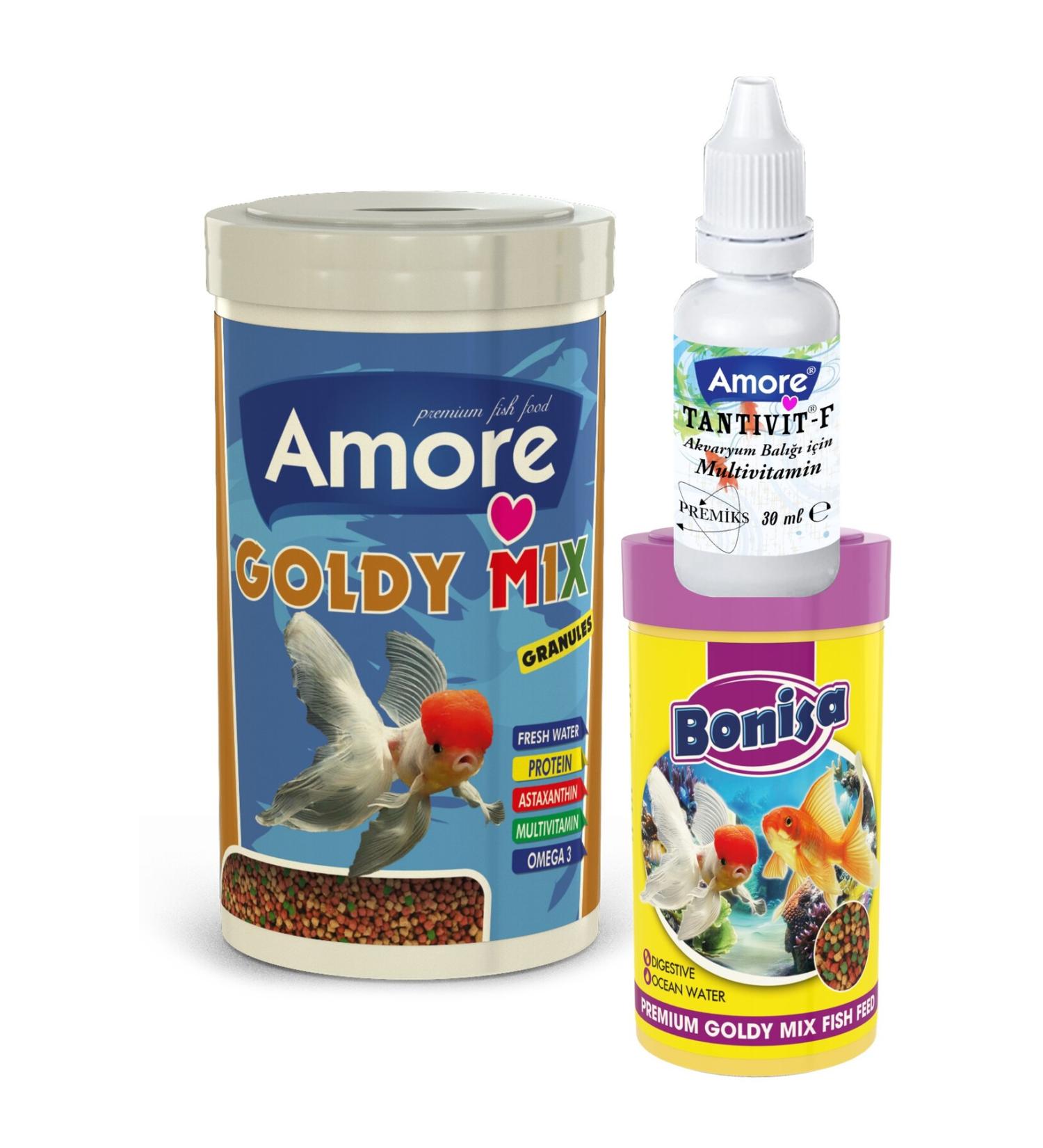 AMORE Goldfish Food and Vitamin Set Gold Mix 2 Pieces 250 Ml Bonisa