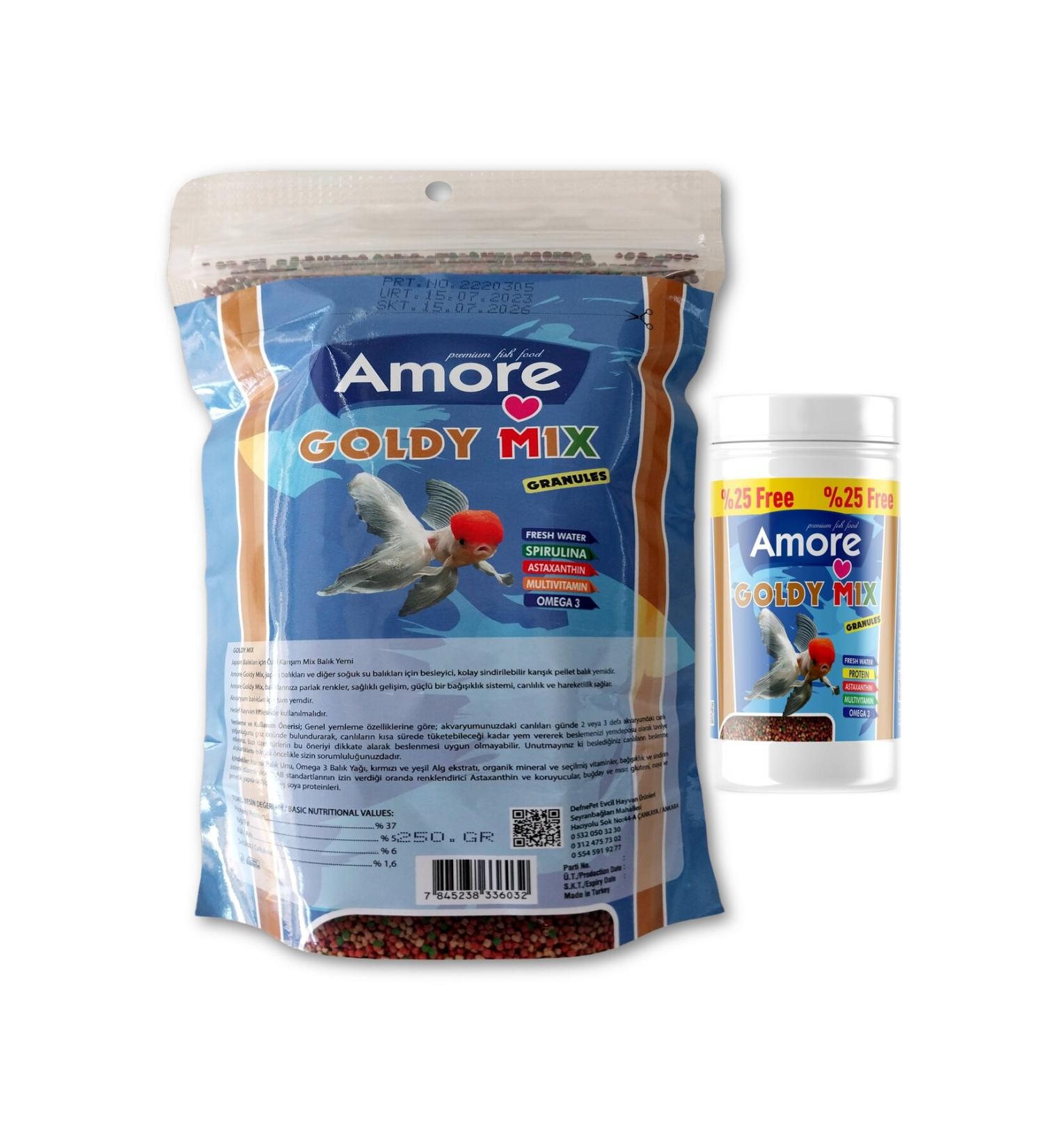 AMORE Goldy Mix 7 High Protein 250 gr Easy-Fill-Pack and 125 ml Granular Japanese Fish Food