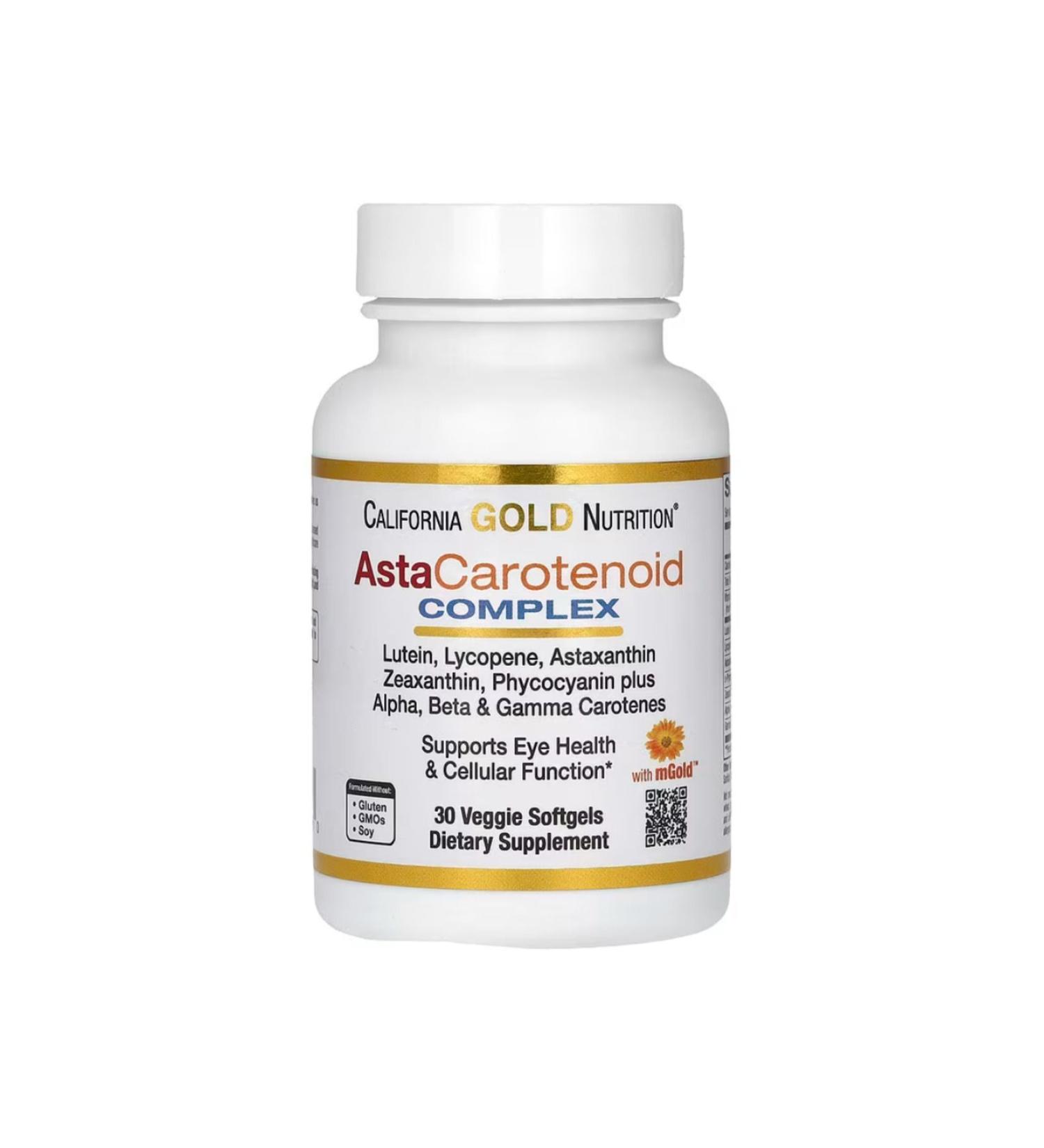 California Gold Nutrition AstaCarotenoid Complex Lutein Lycopene and Astaxanthin Complex 30 Veggie Softgels